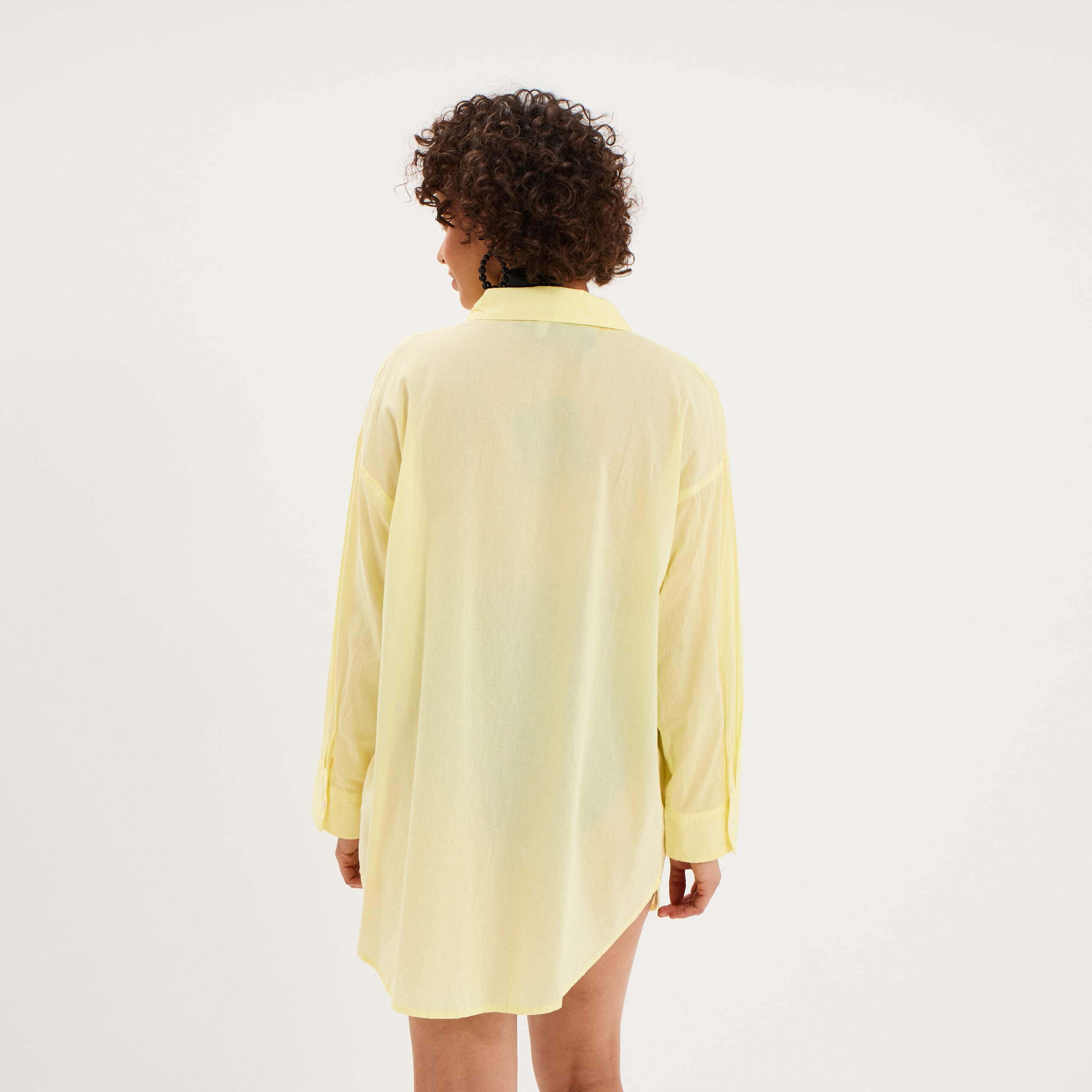 Robe chemise de plage voile de coton jaune femme