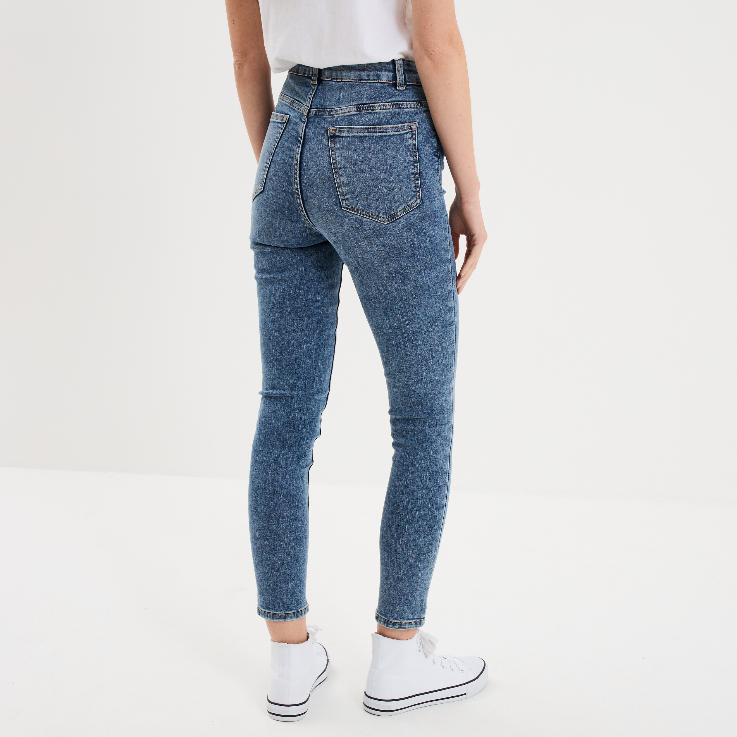 Jeans skinny taille haute cropped denim stone femme