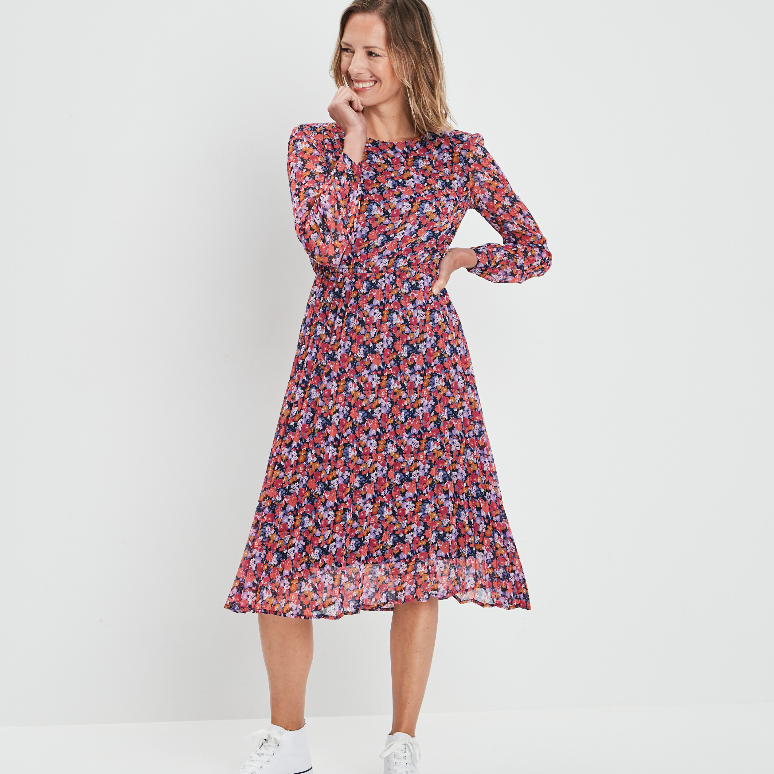 robe midi droite fluide bleu marine femme Robe midi droite fluide bleu marine femme