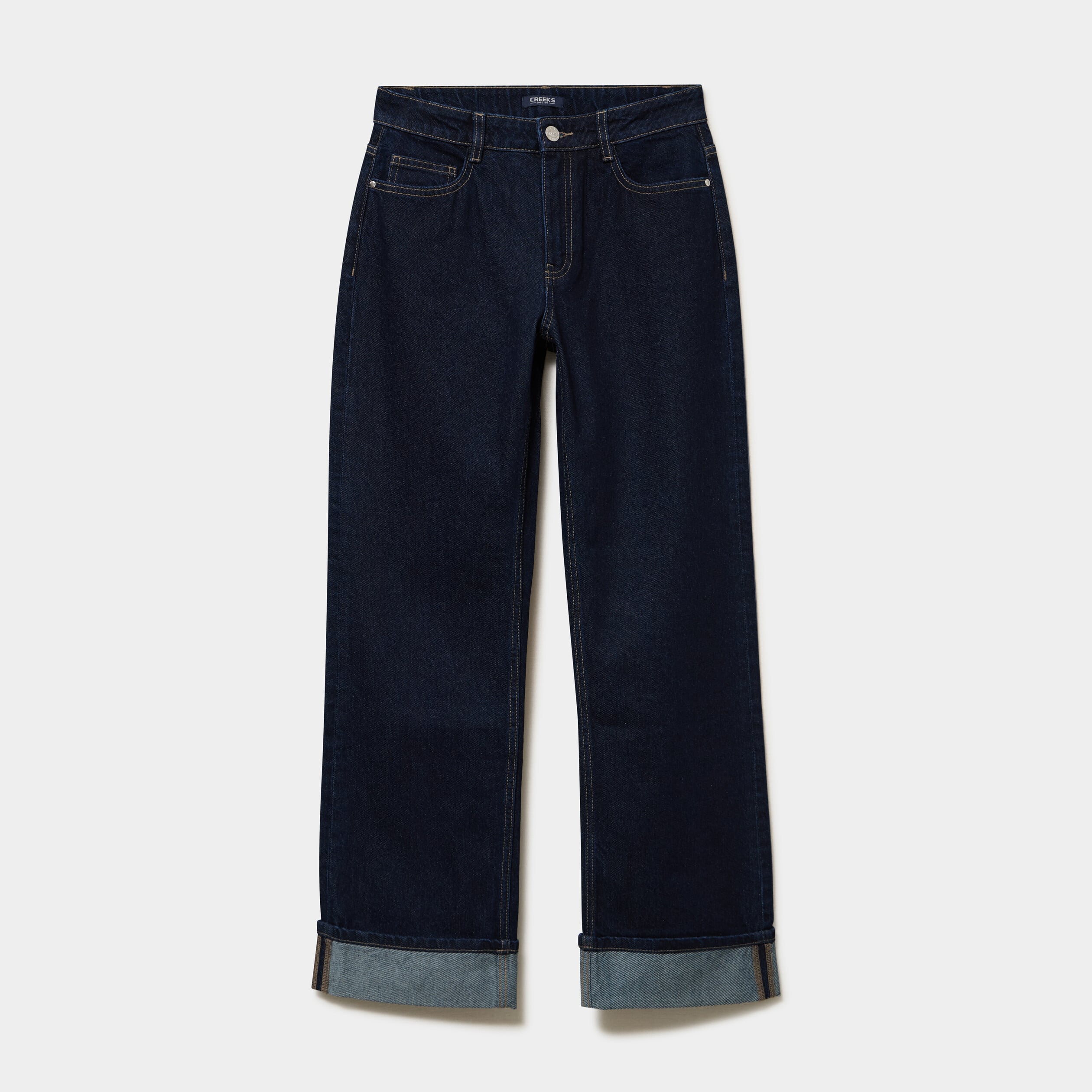 Jean droit bord revers 7/8&egrave;me denim brut femme