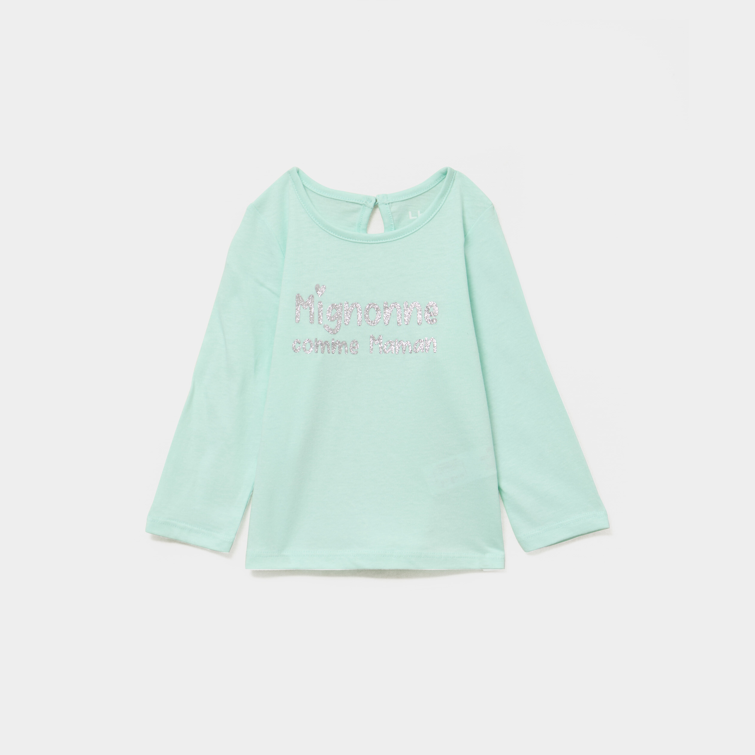 T-shirt manches longues coton bleu turquoise b&eacute;b&eacute; fille