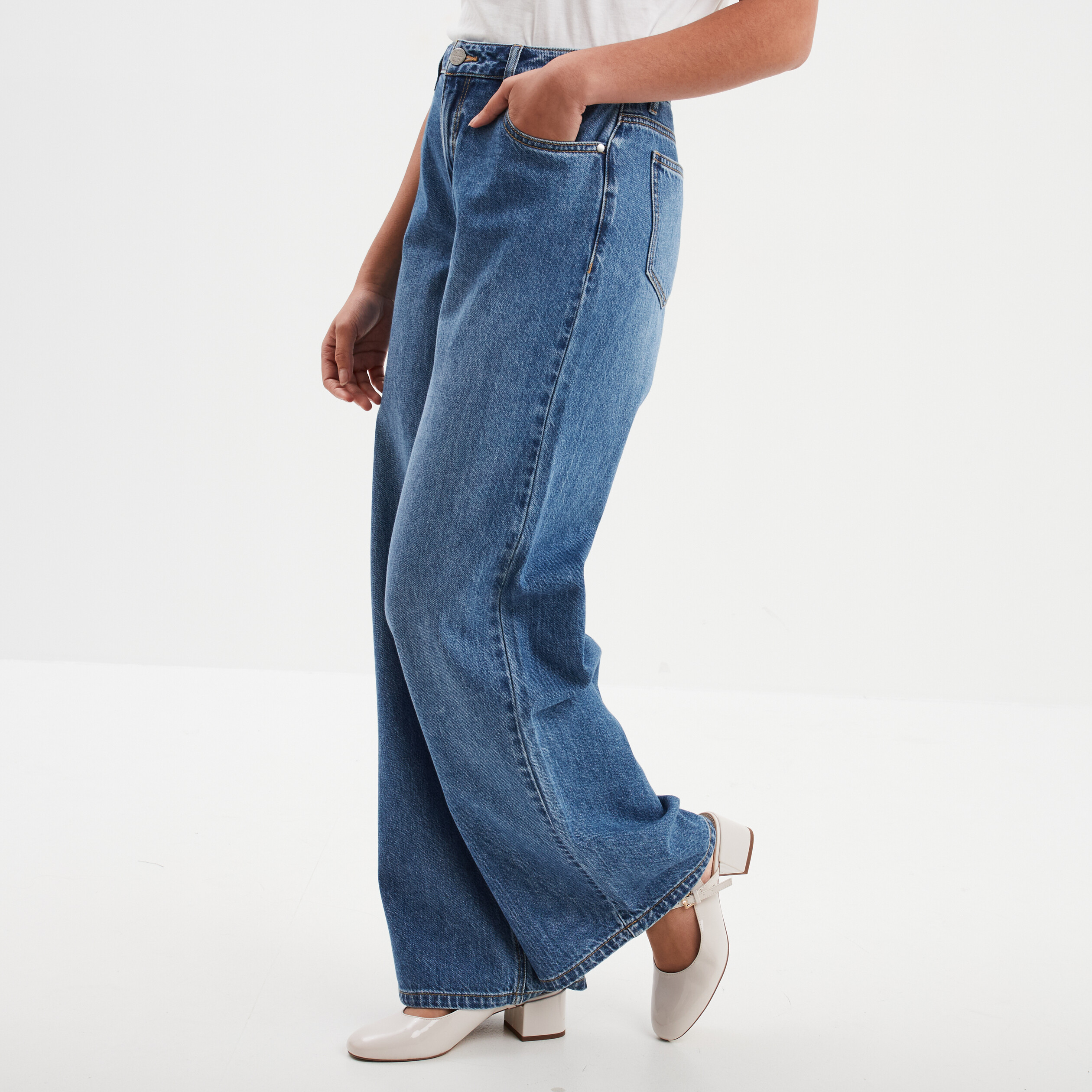 Jeans extra wide leg taille haute Creeks denim stone femme