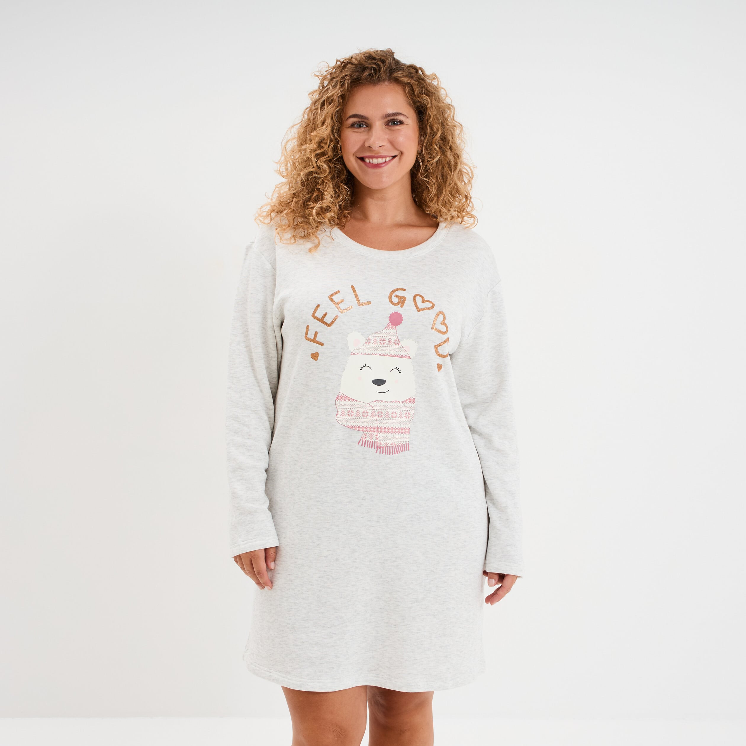 Chemise de nuit manches longues gris clair femme grande taille