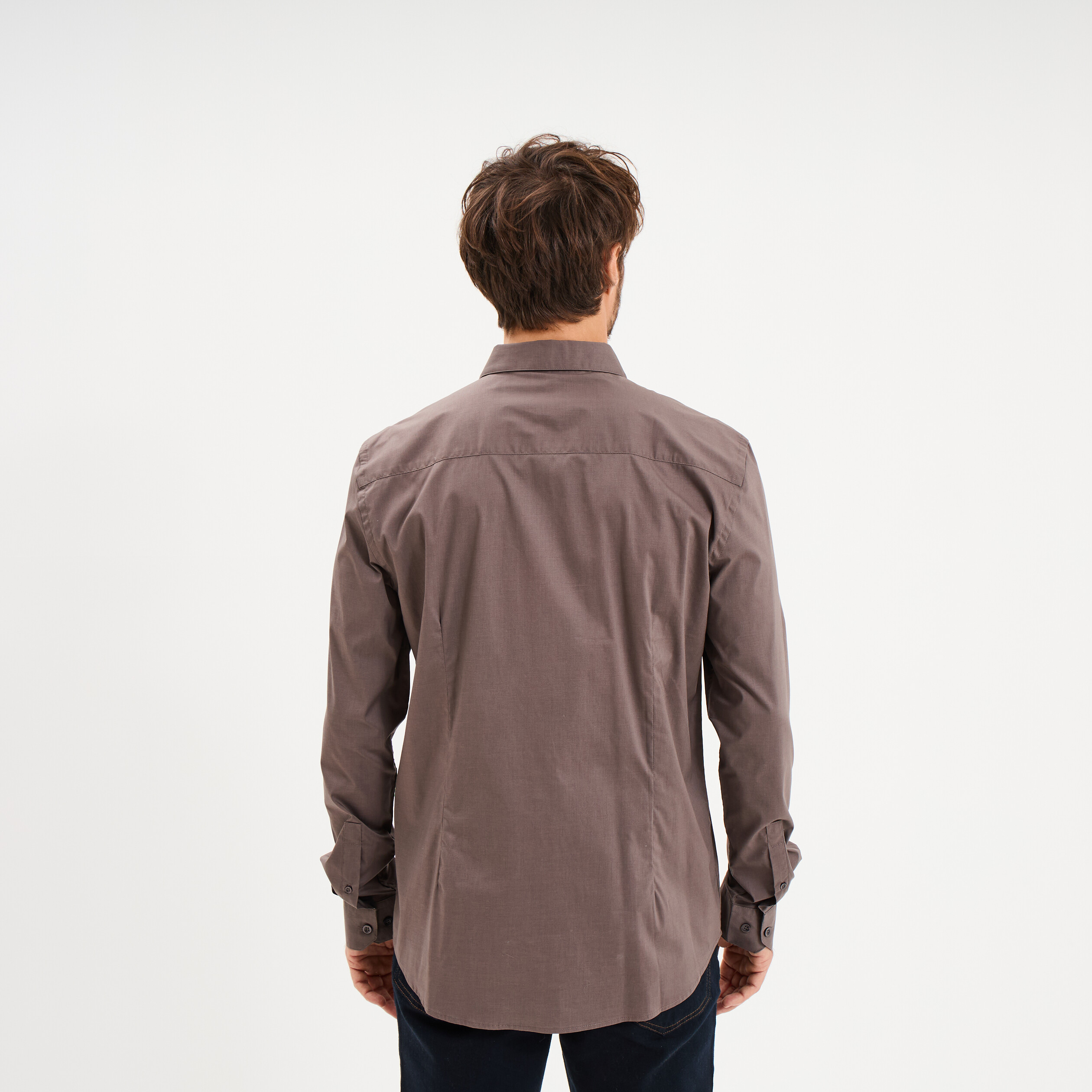 Chemise stretch manches longues gris fonc&eacute; homme