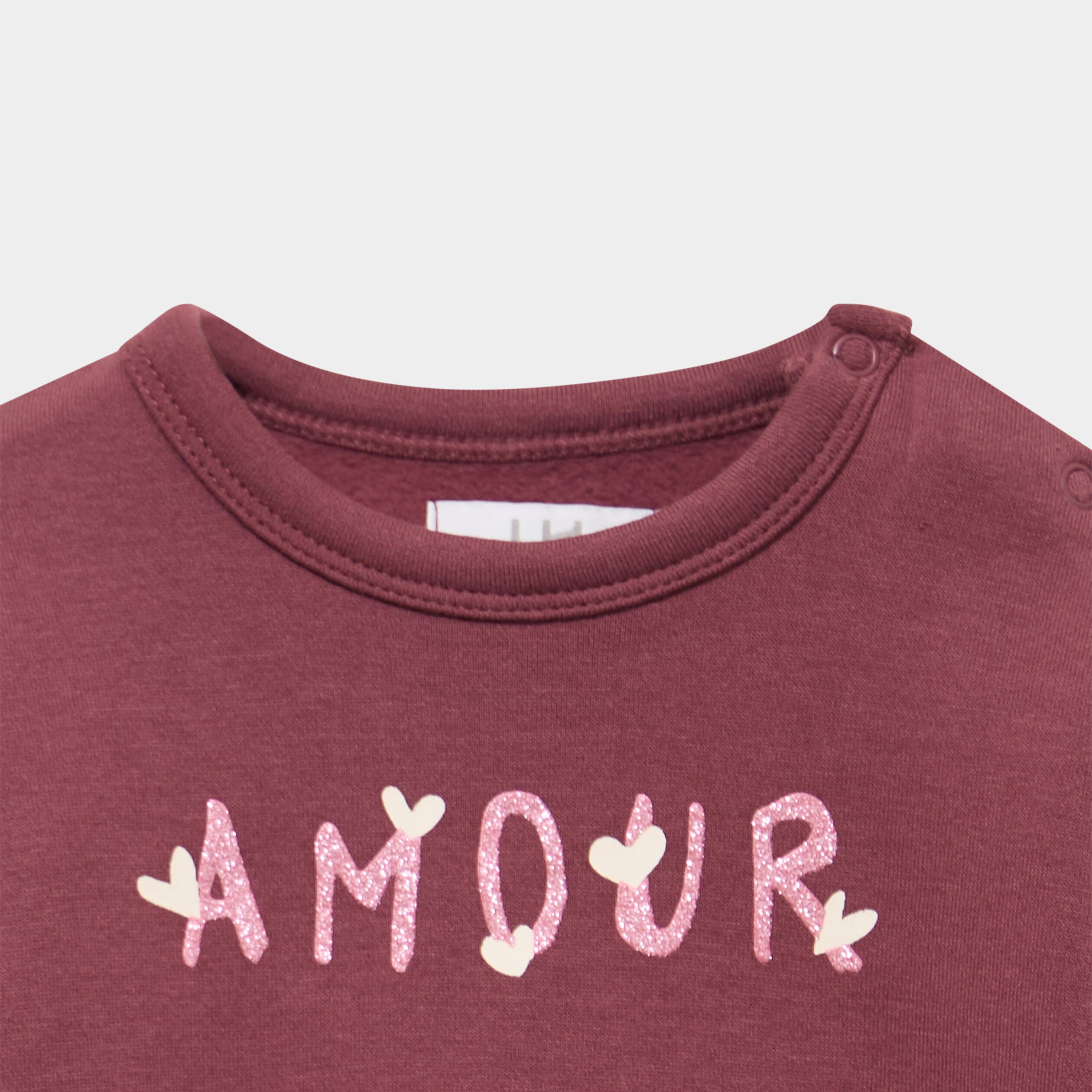 Sweat molletonn&eacute; boutons &eacute;paules bordeaux b&eacute;b&eacute; fille