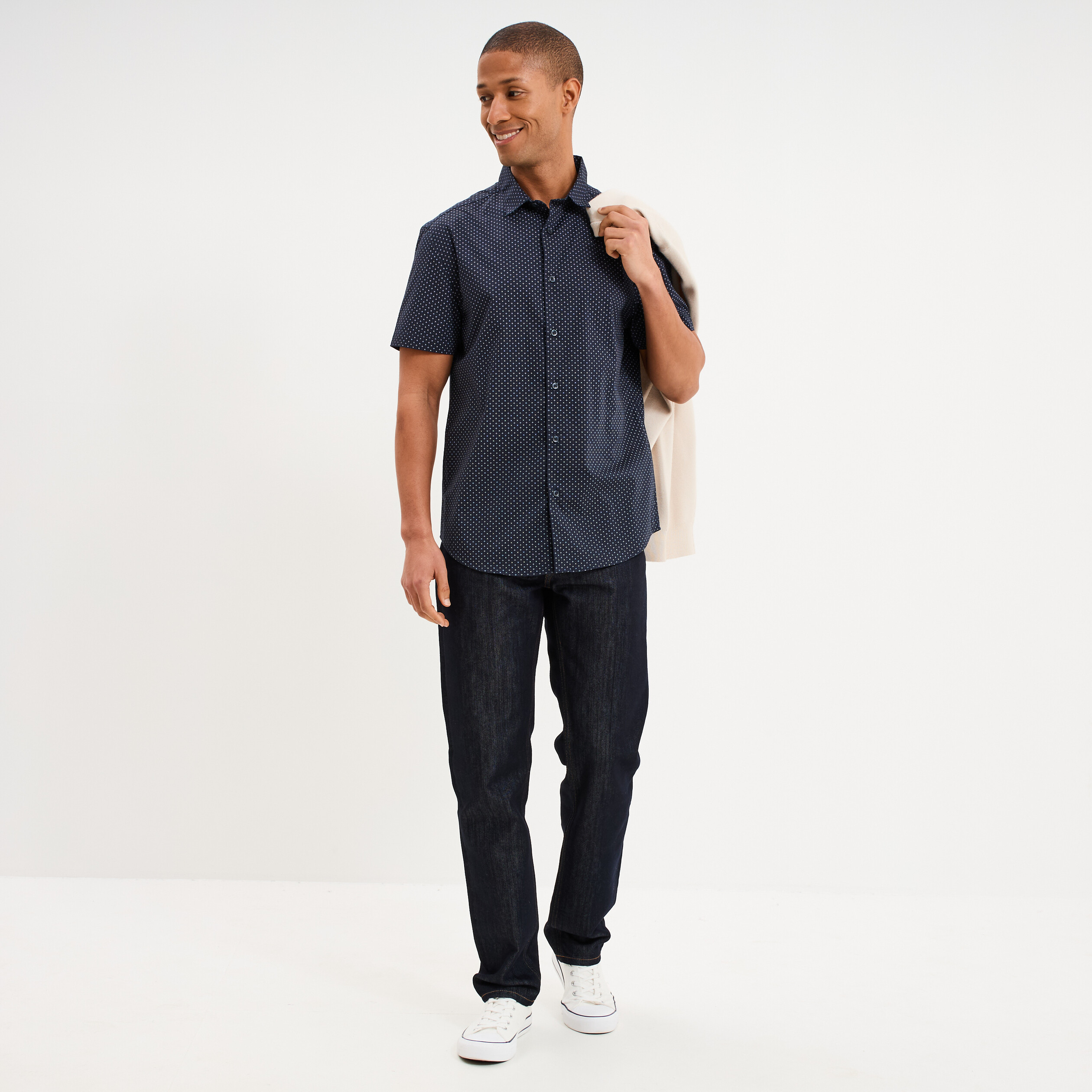 Chemise manches courtes coton bleu marine homme