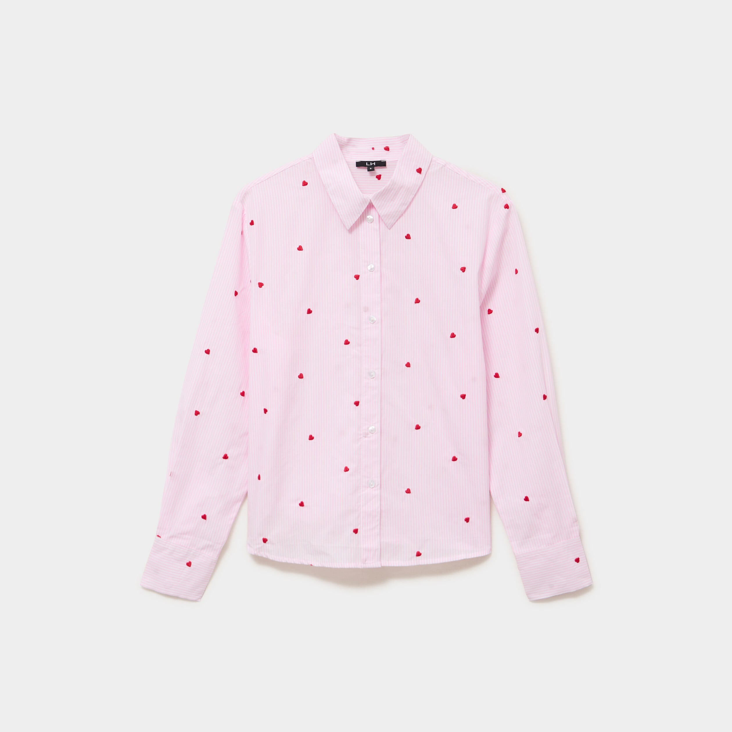 Chemise brod&eacute;e manches longues rose femme