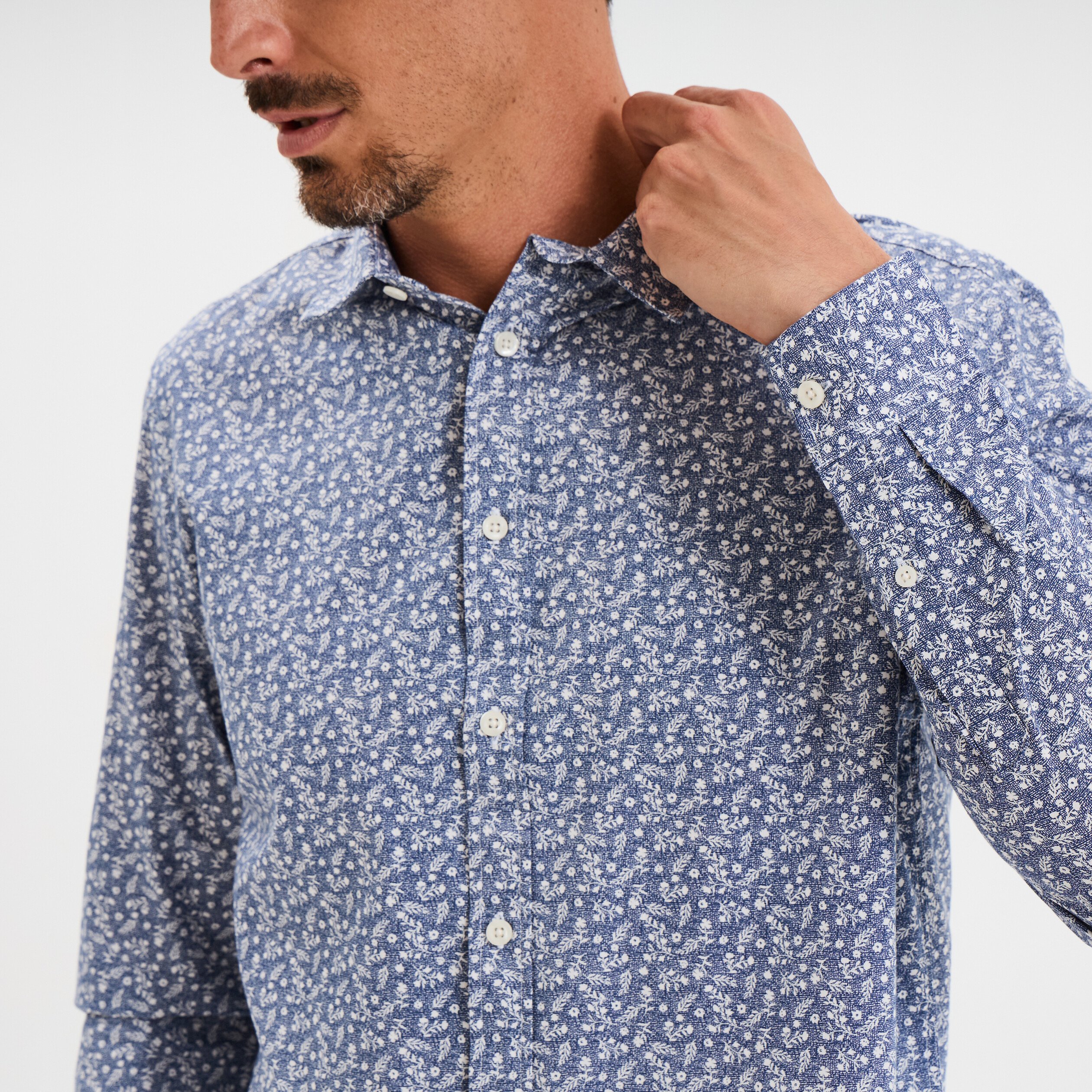 chemise droite imprimee manches longues bleu homme Chemise droite imprimée manches longues bleu homme