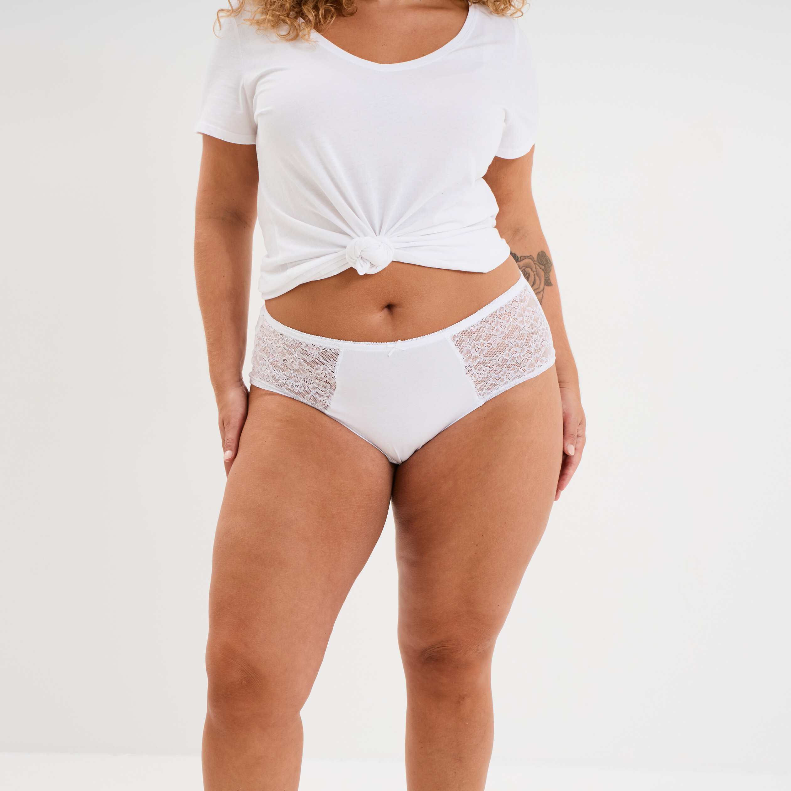 Shorty coton majoritaire avec dentelle blanc femme grande taille