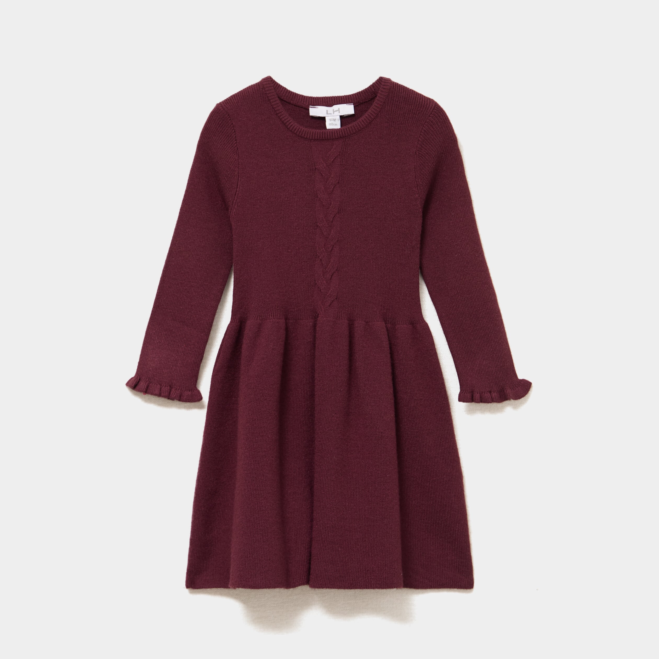 Robe tricot &eacute;vas&eacute;e manches longues violet fonc&eacute; b&eacute;b&eacute; fille