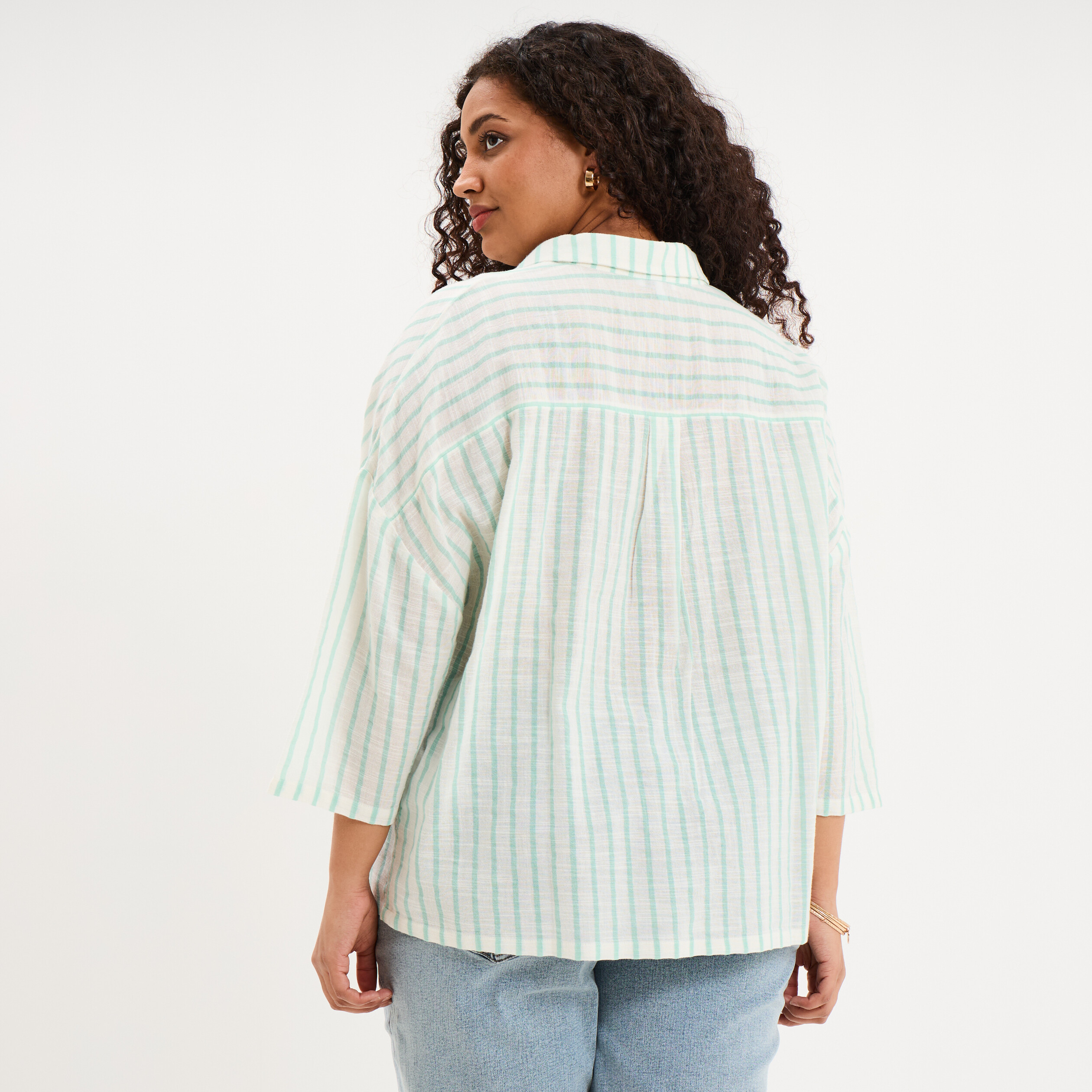 Blouse oversize manches 3/4 coton blanc femme grande taille