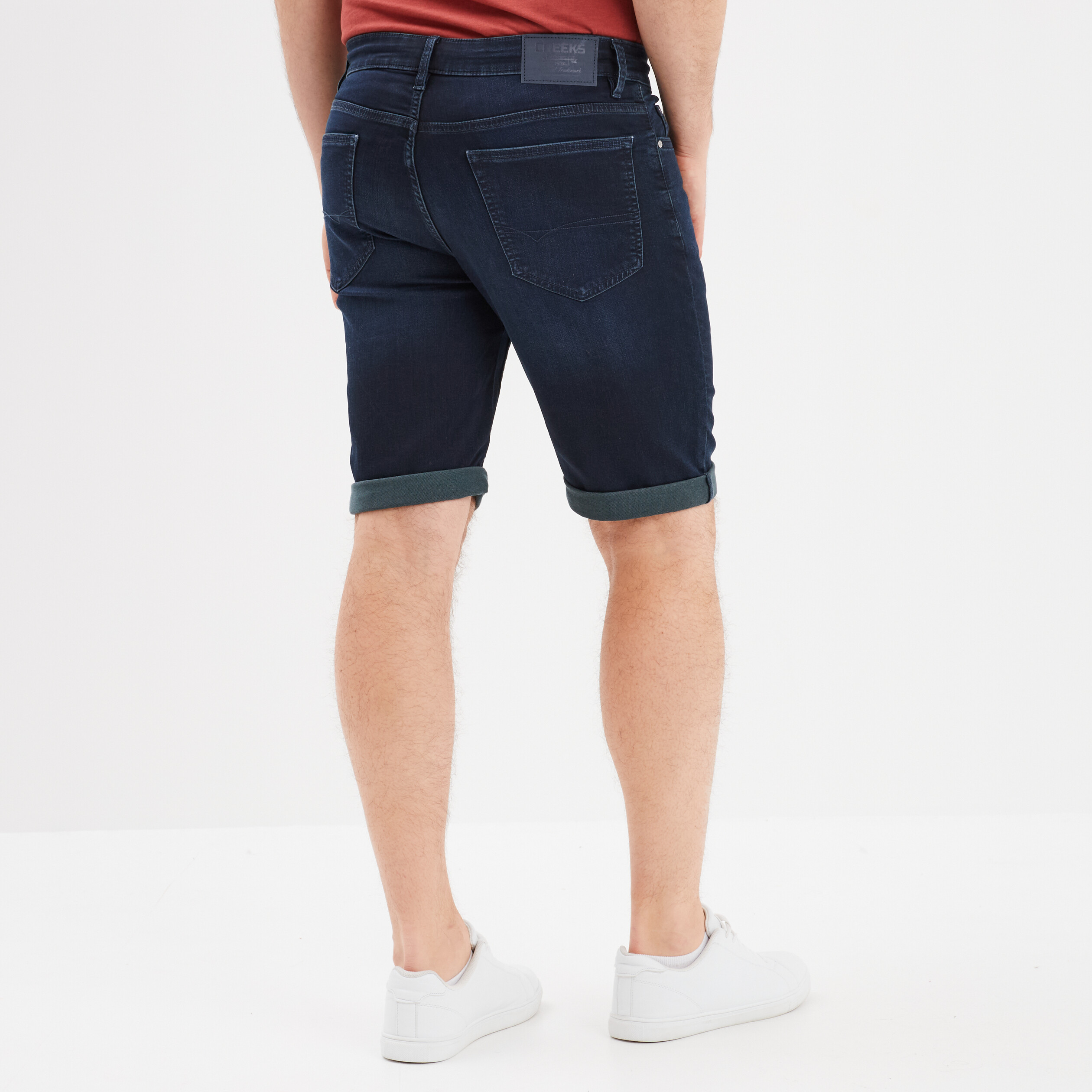 bermuda droit a coulisse en jean creeks denim blue black homme Bermuda droit à coulisse en jean Creeks denim blue black homme