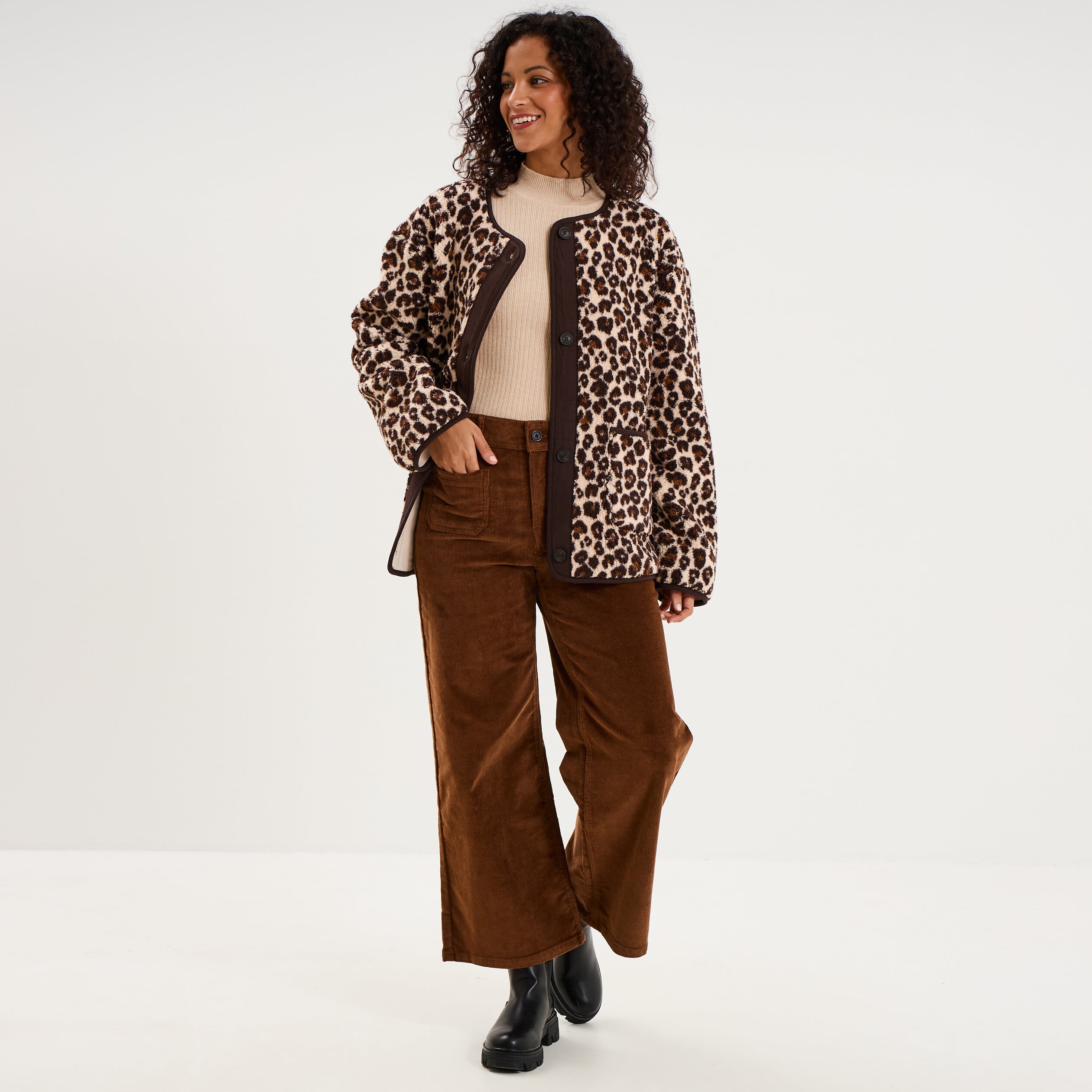 Pantalon effet velours flare 7/8&egrave;me marron femme