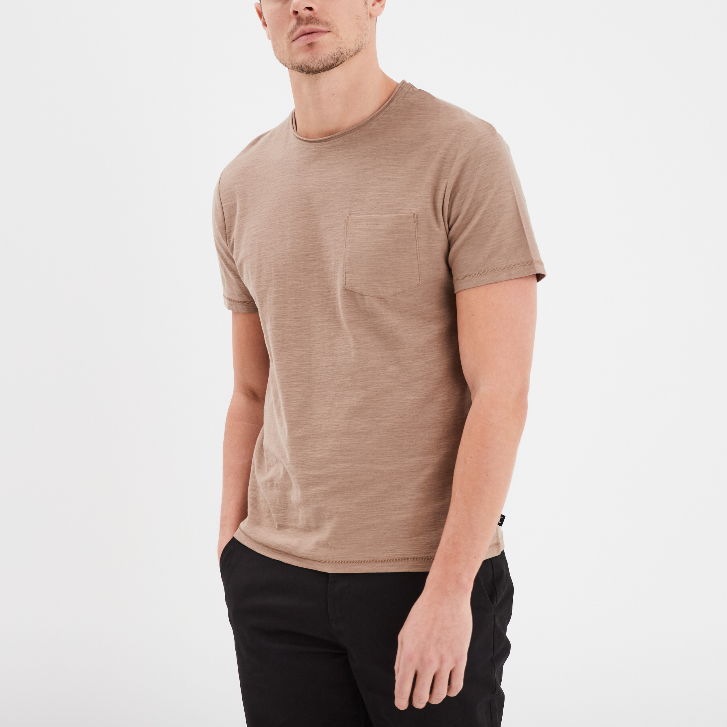 t shirt coton col rond 1 poche liberto taupe homme T-shirt coton col rond 1 poche Liberto taupe homme