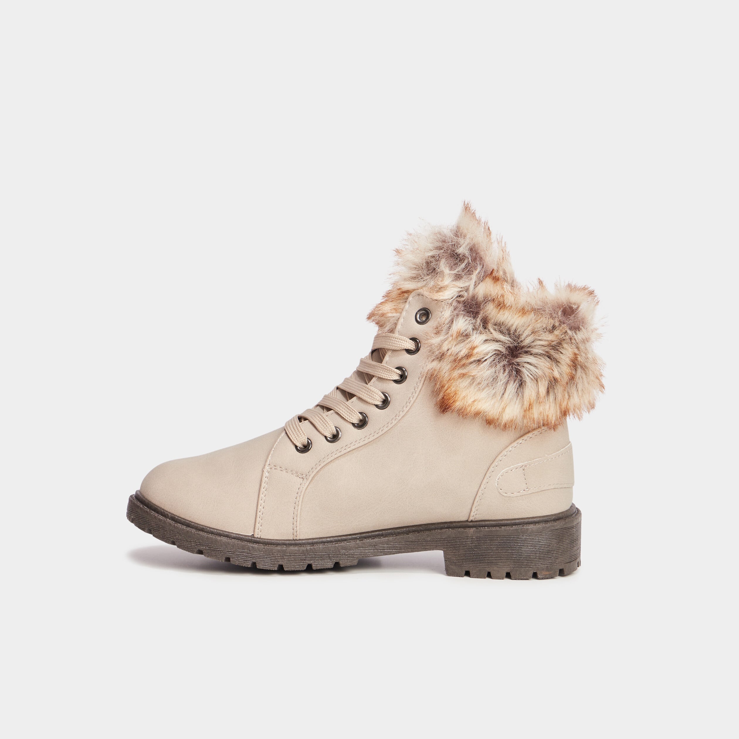 Bottines avec fausse fourrure ivoire femme