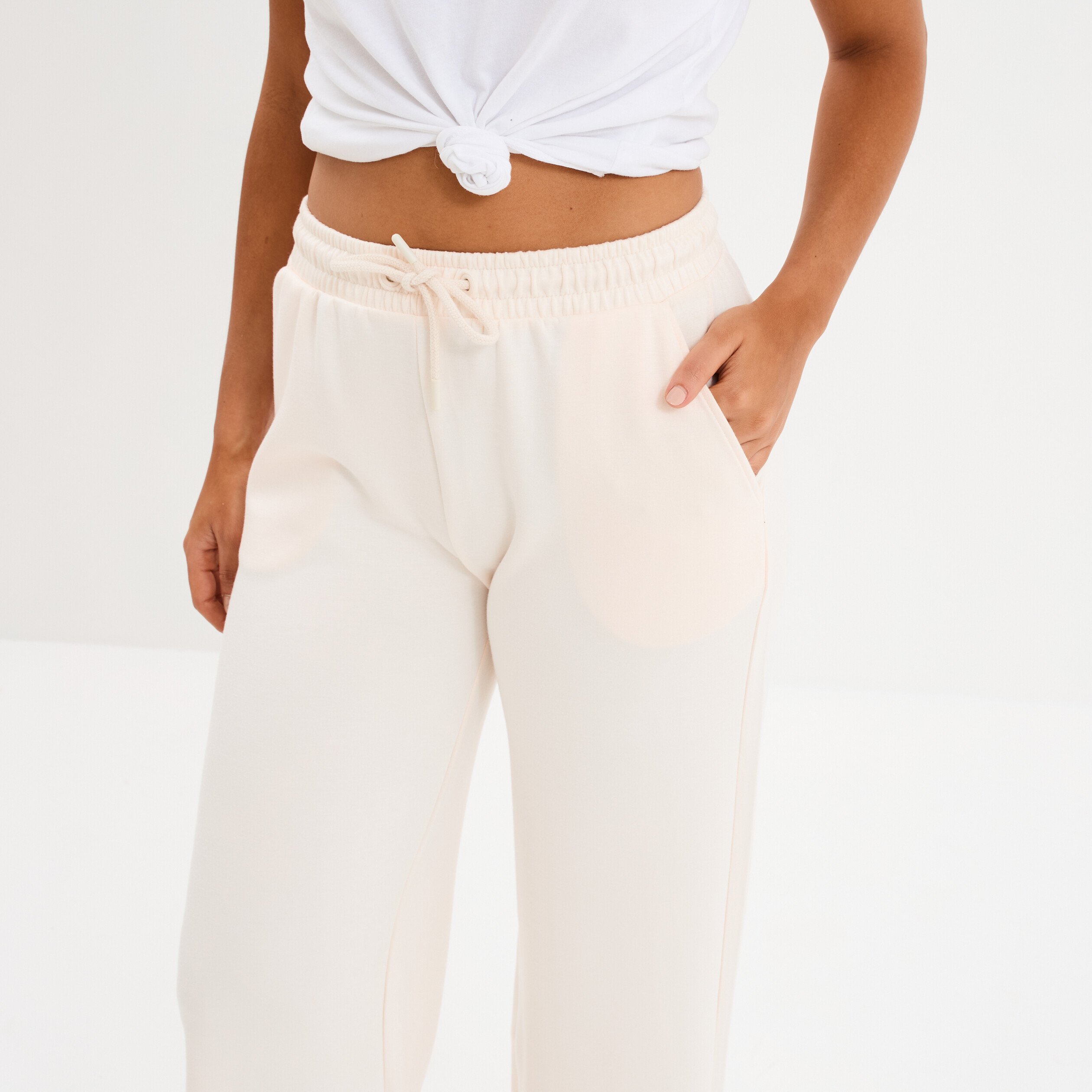 Pantalon Taille élastique Pantalon Large Fluide Beige Femme