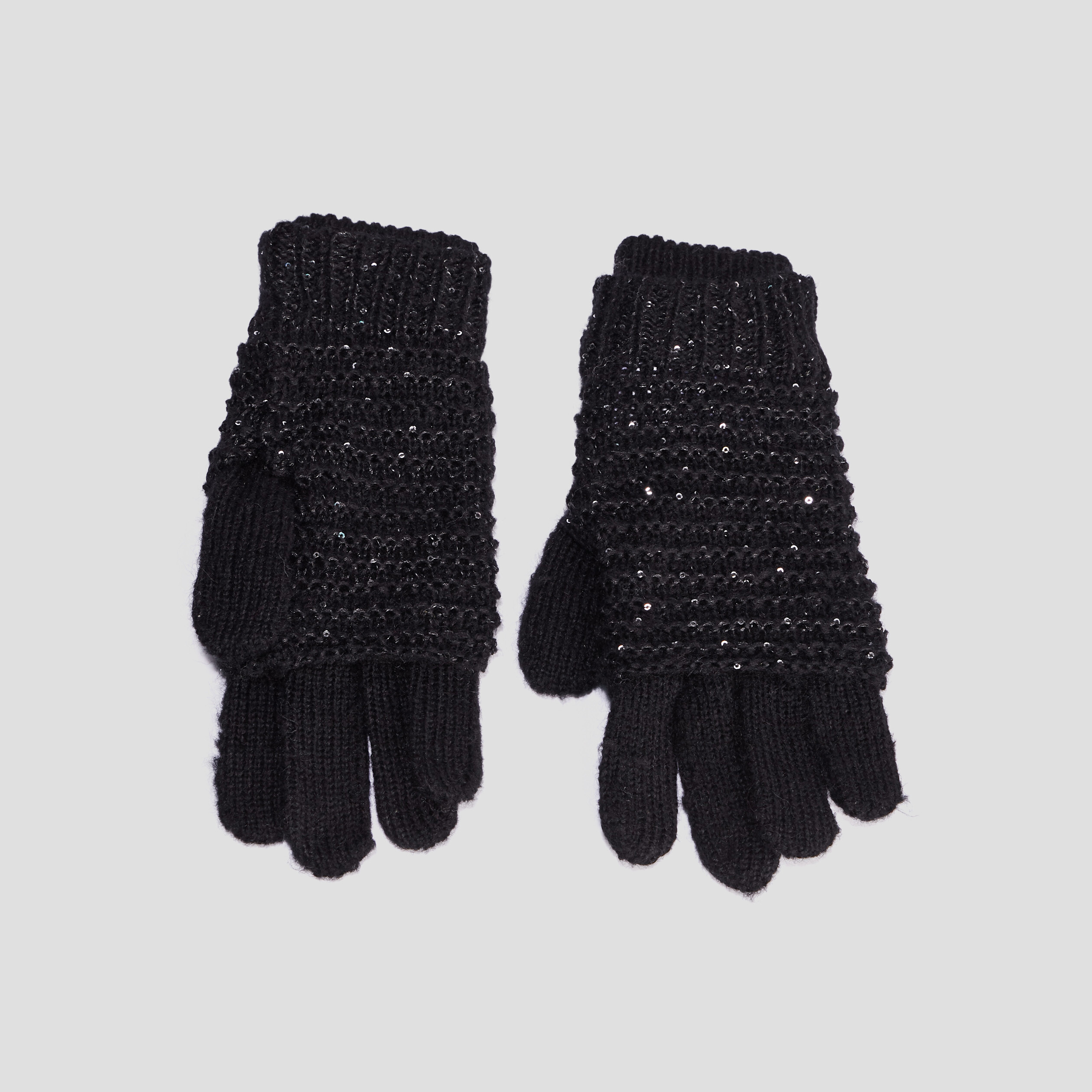 Gants 2-en-1 tricot&eacute;s avec sequins noir femme