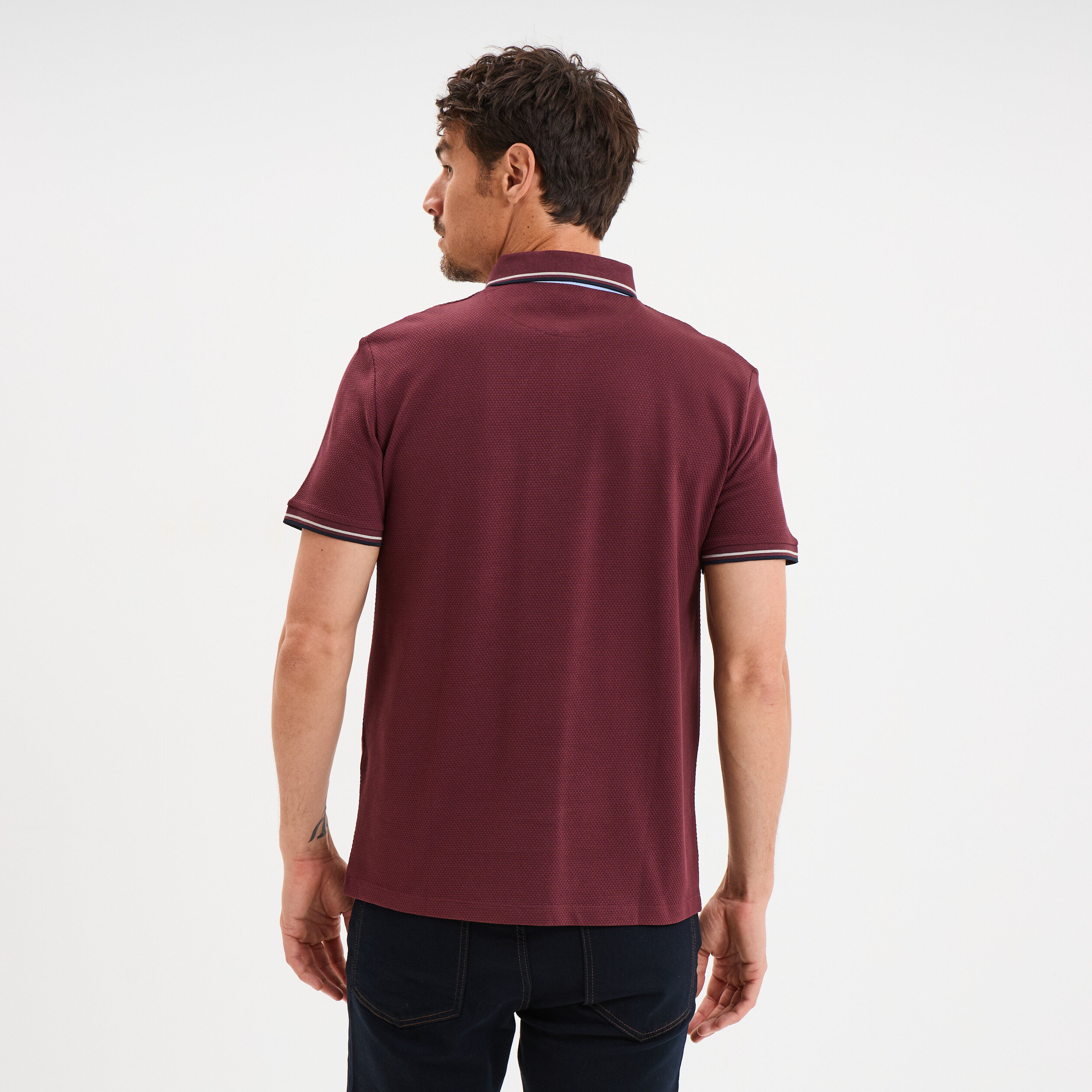 Polo piqu&eacute; manches courtes coton prune homme