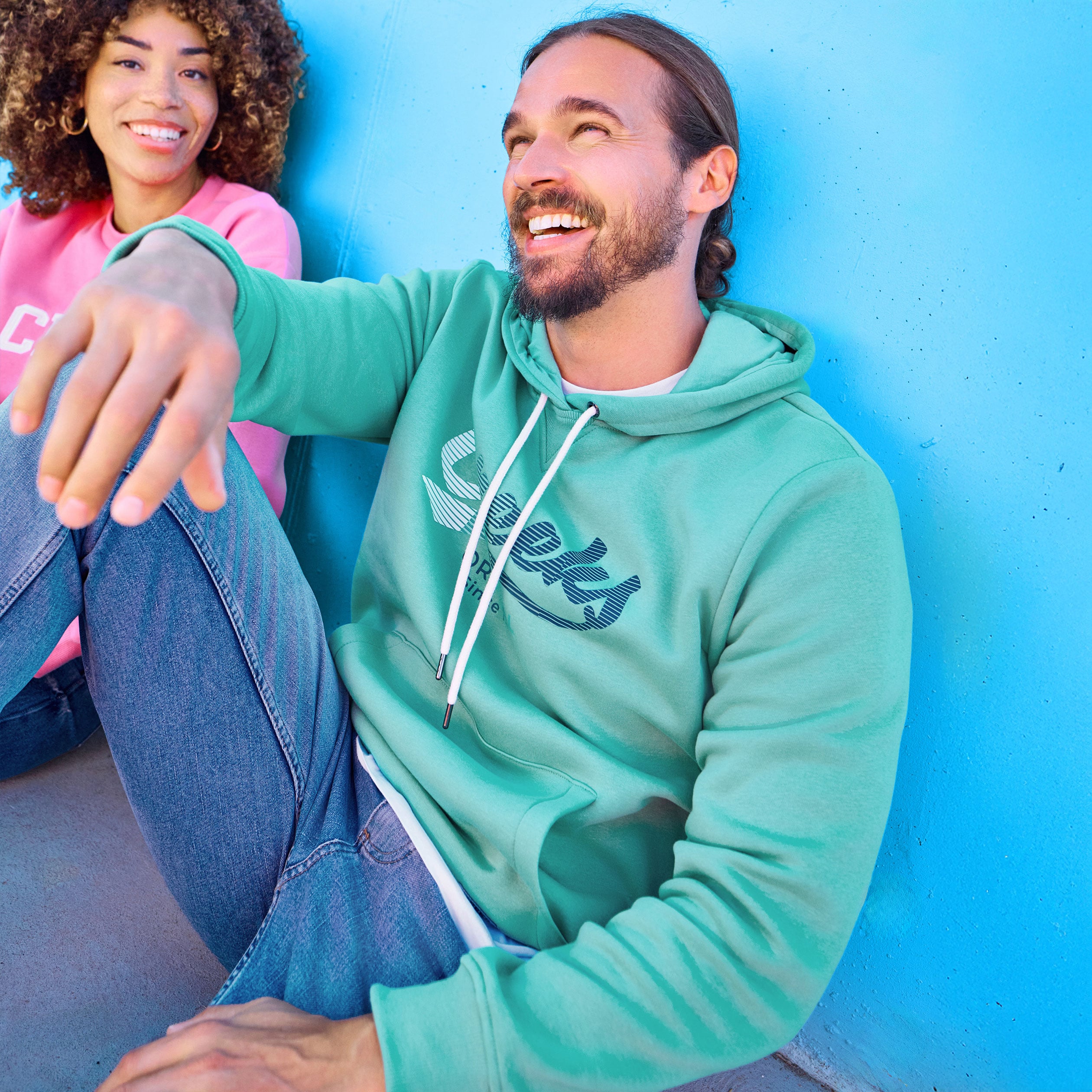Sweat hoodie molleton1 poche vert menthe homme