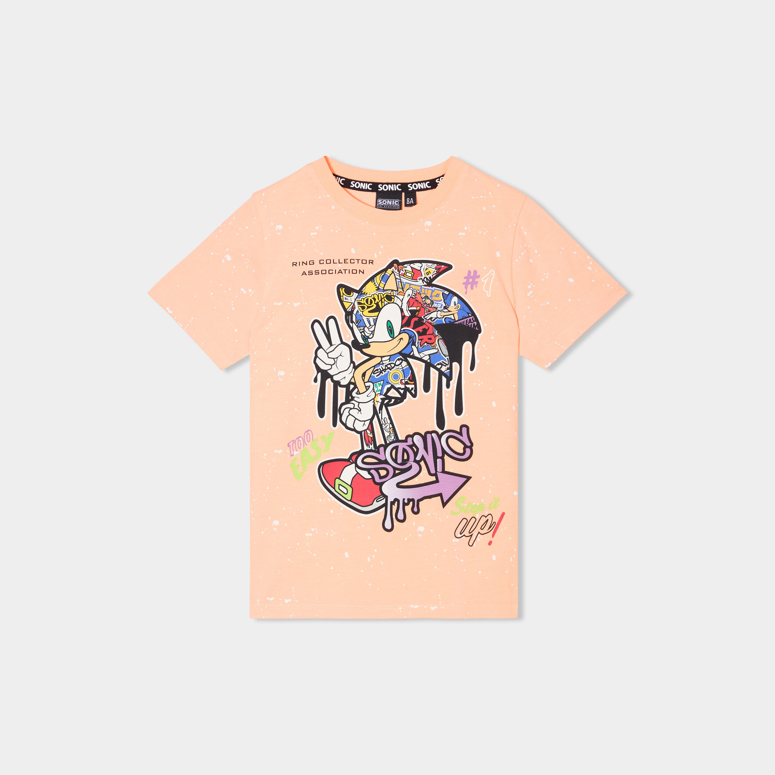 t shirt manches courtes coton sonic orange fluo garcon T-shirt manches courtes coton Sonic orange fluo garçon