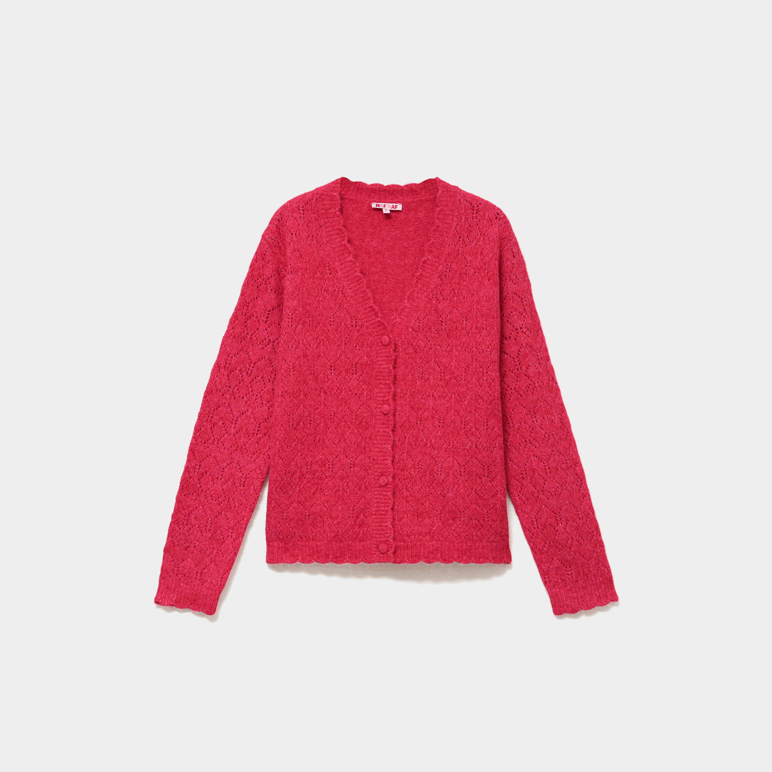 Gilet cardigan ajour&eacute; manches longues rose cerise femme
