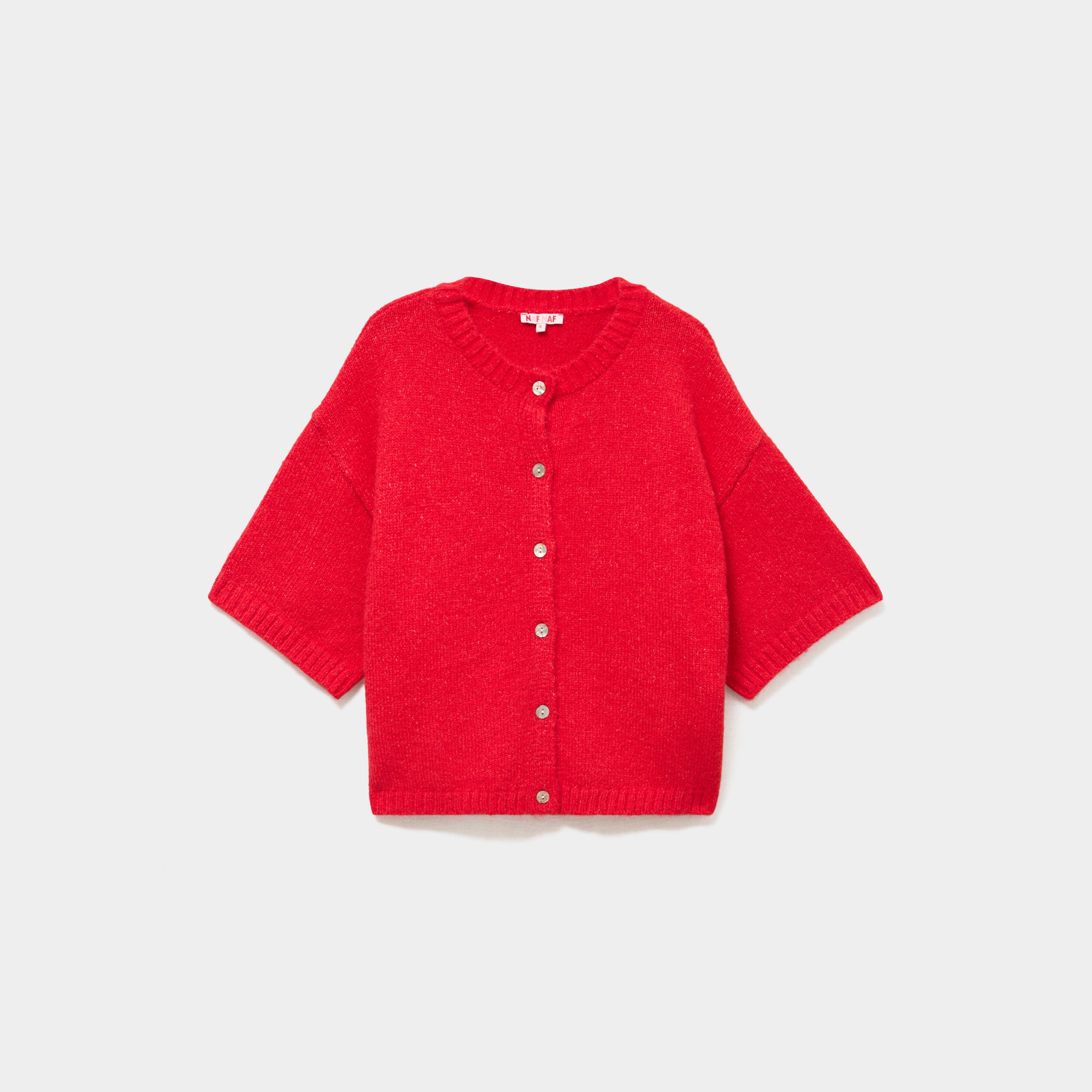 Gilet boutonn&eacute; manches courtes col rond rouge femme