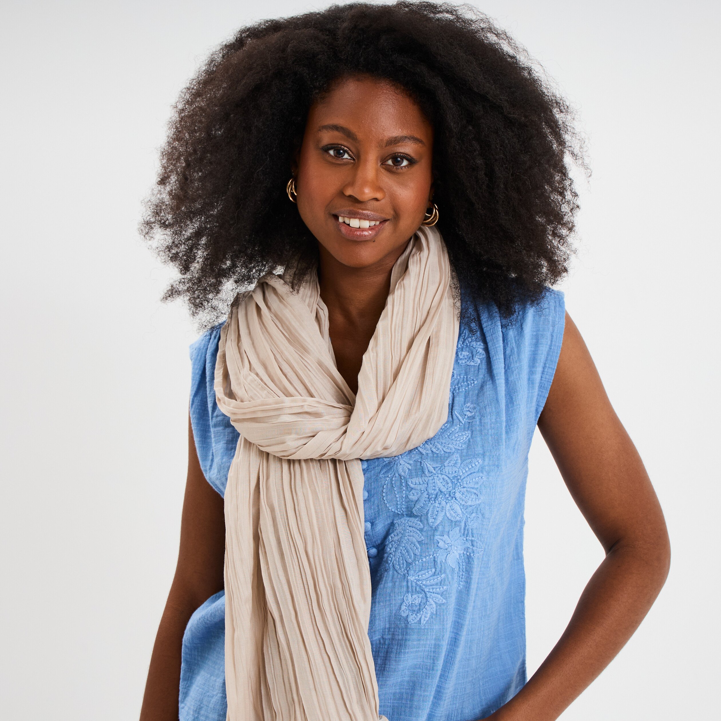 foulard aspect froisse sable femme Foulard aspect froissé sable femme