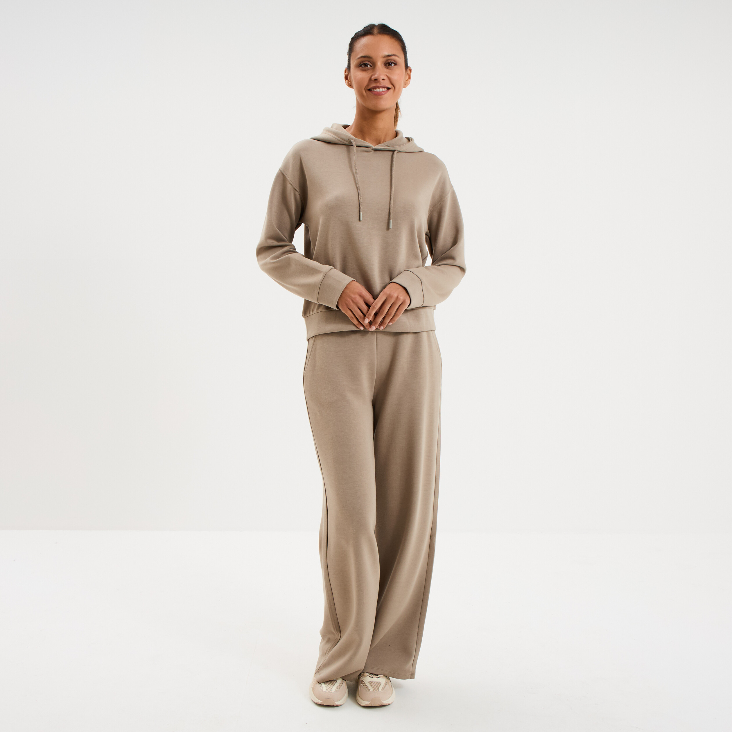 Pantalon de jogging large &eacute;lastiqu&eacute; taupe femme