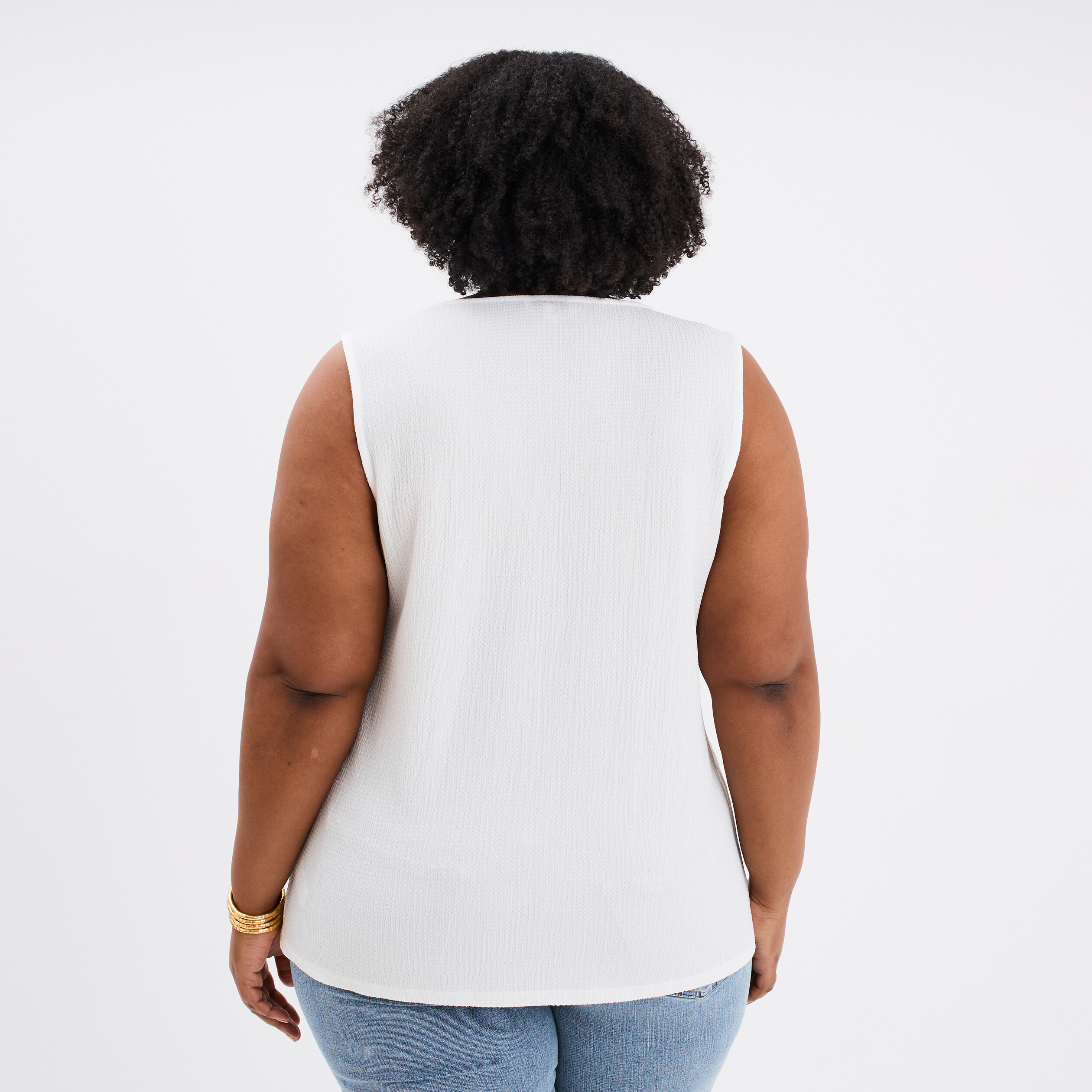 D&eacute;bardeur fluide effet gaufr&eacute; blanc femme grande taille
