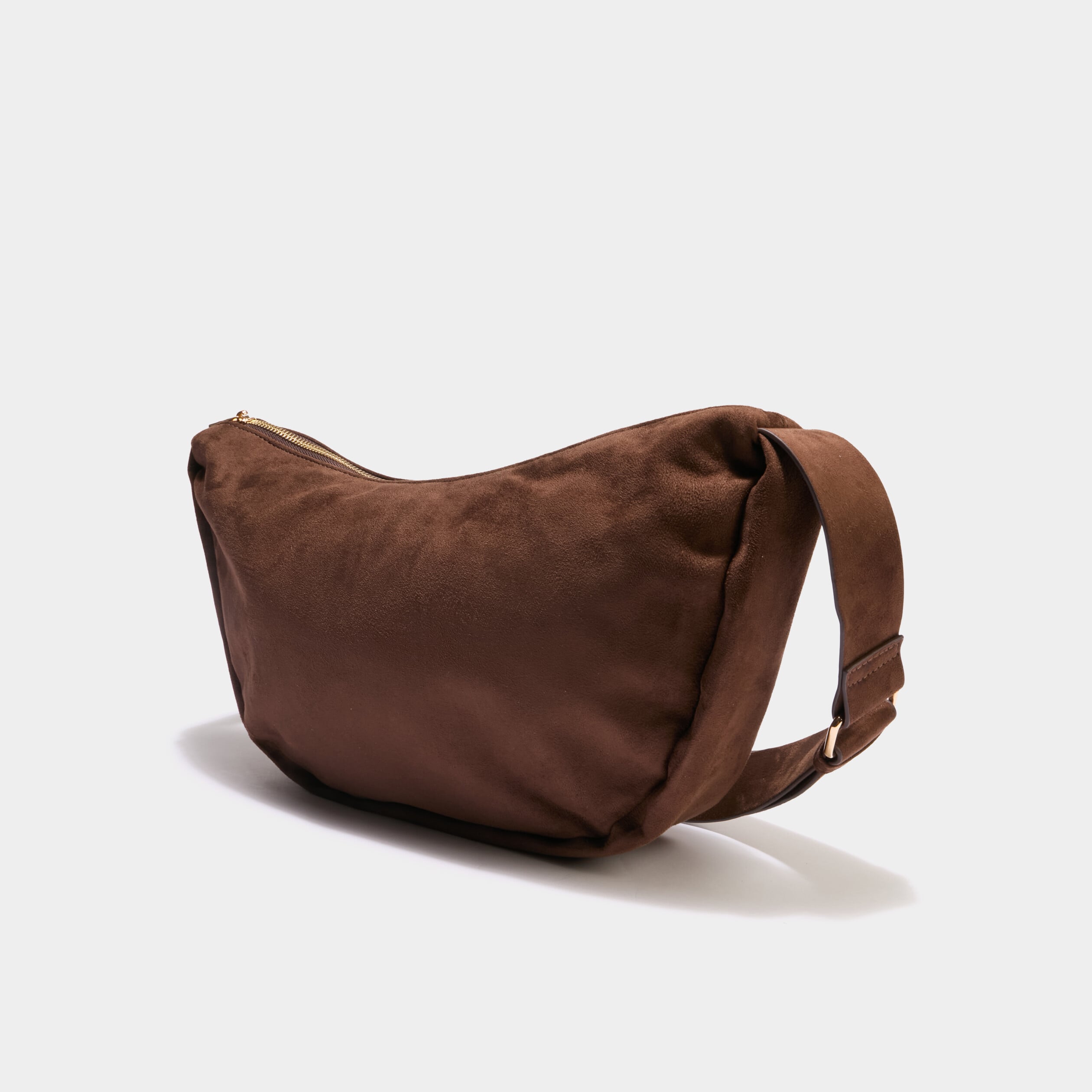 Sac banane effet su&eacute;dine marron fonc&eacute; femme