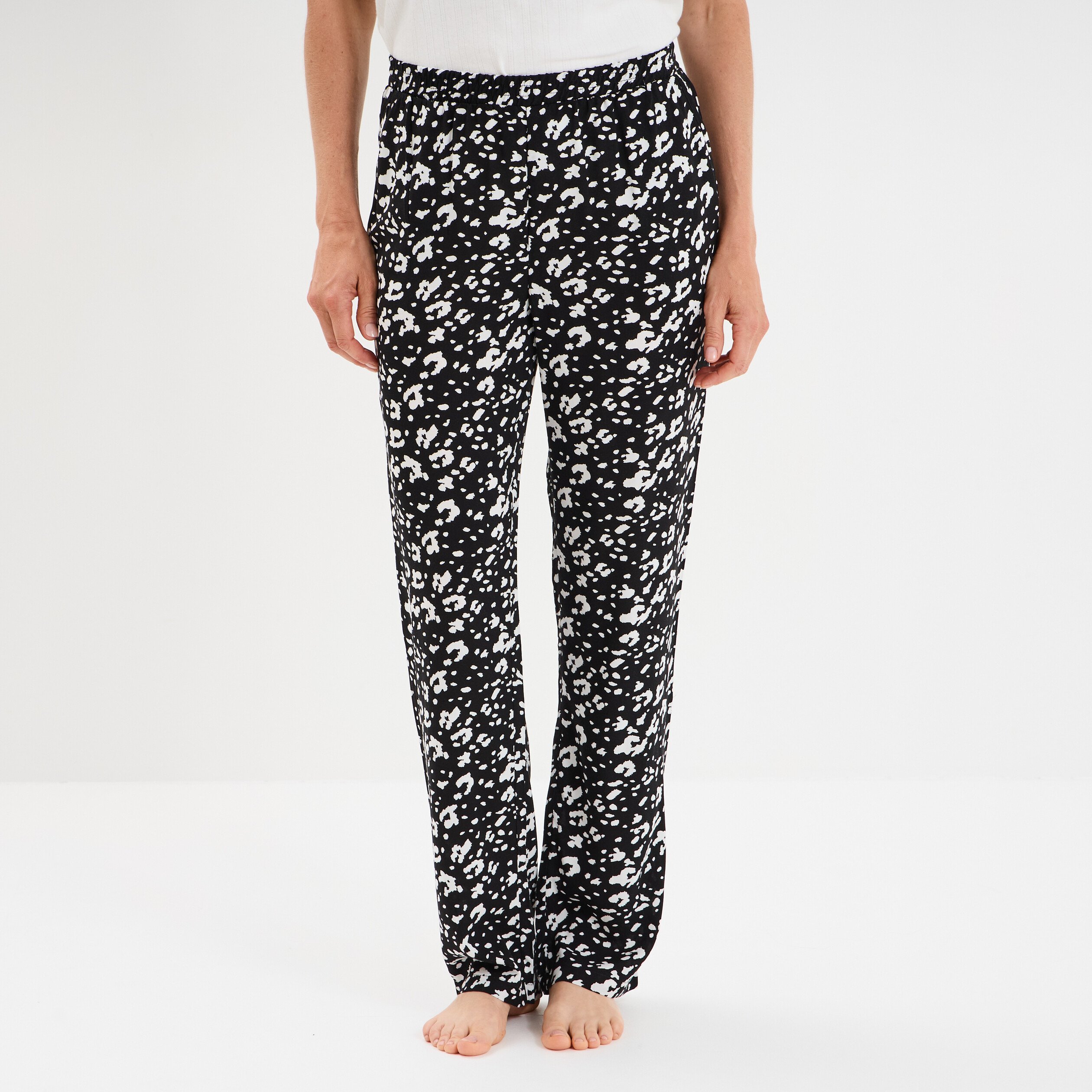 pantalon de pyjama fluide taille haute noir femme Pantalon de pyjama fluide taille haute noir femme