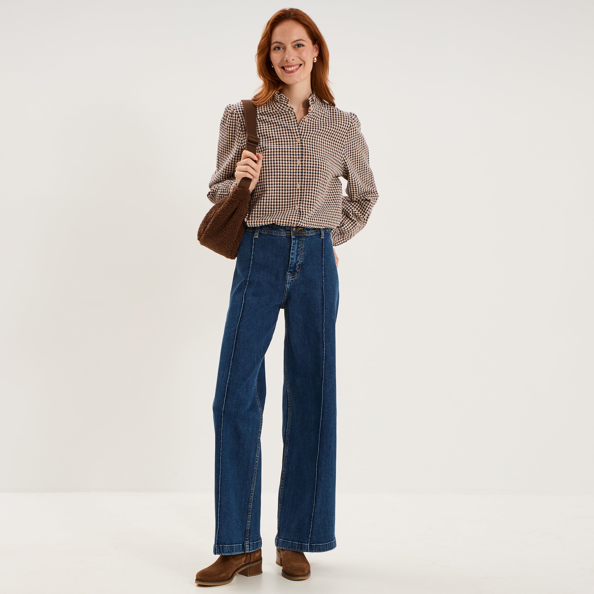 Chemise &agrave; volants manches longues bordeaux femme