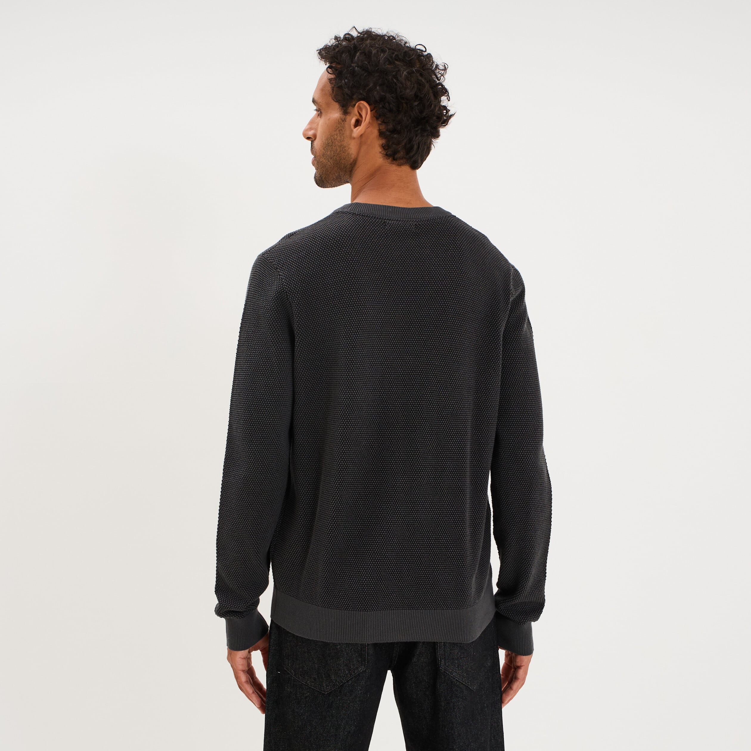 Pull col rond manches longues gris fonc&eacute; homme