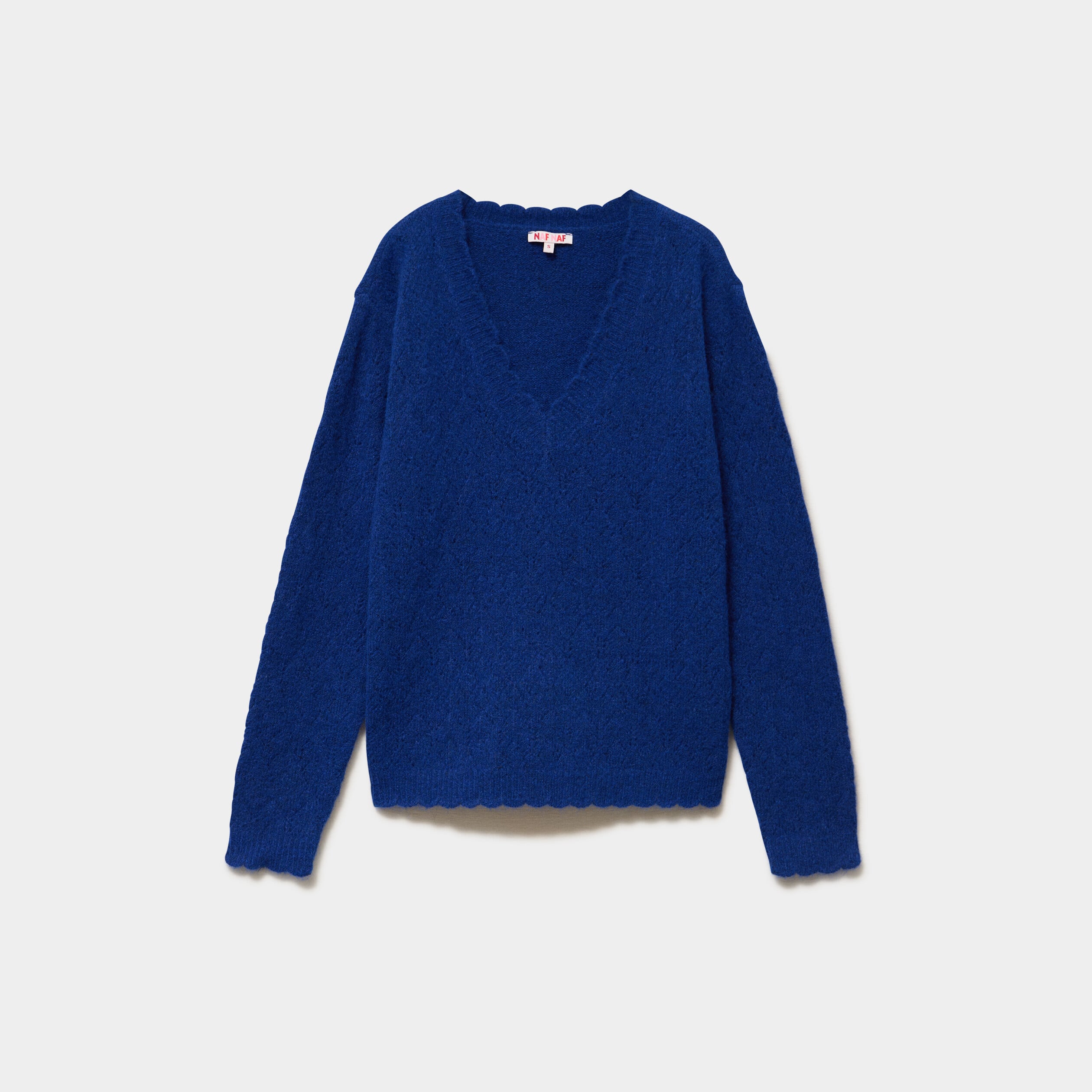 Pull col V ajour&eacute; manches longues bleu roi femme