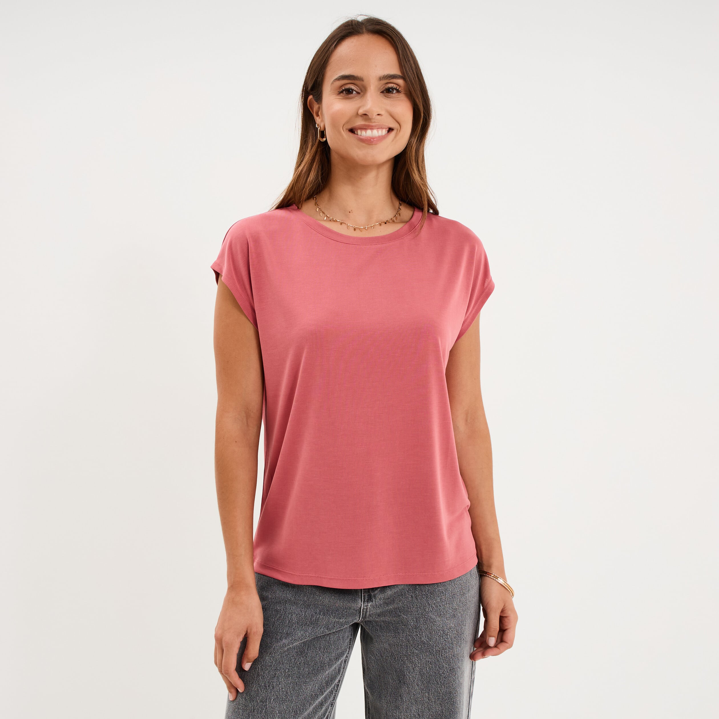 T-shirt manches courtes coupe droite vieux rose femme