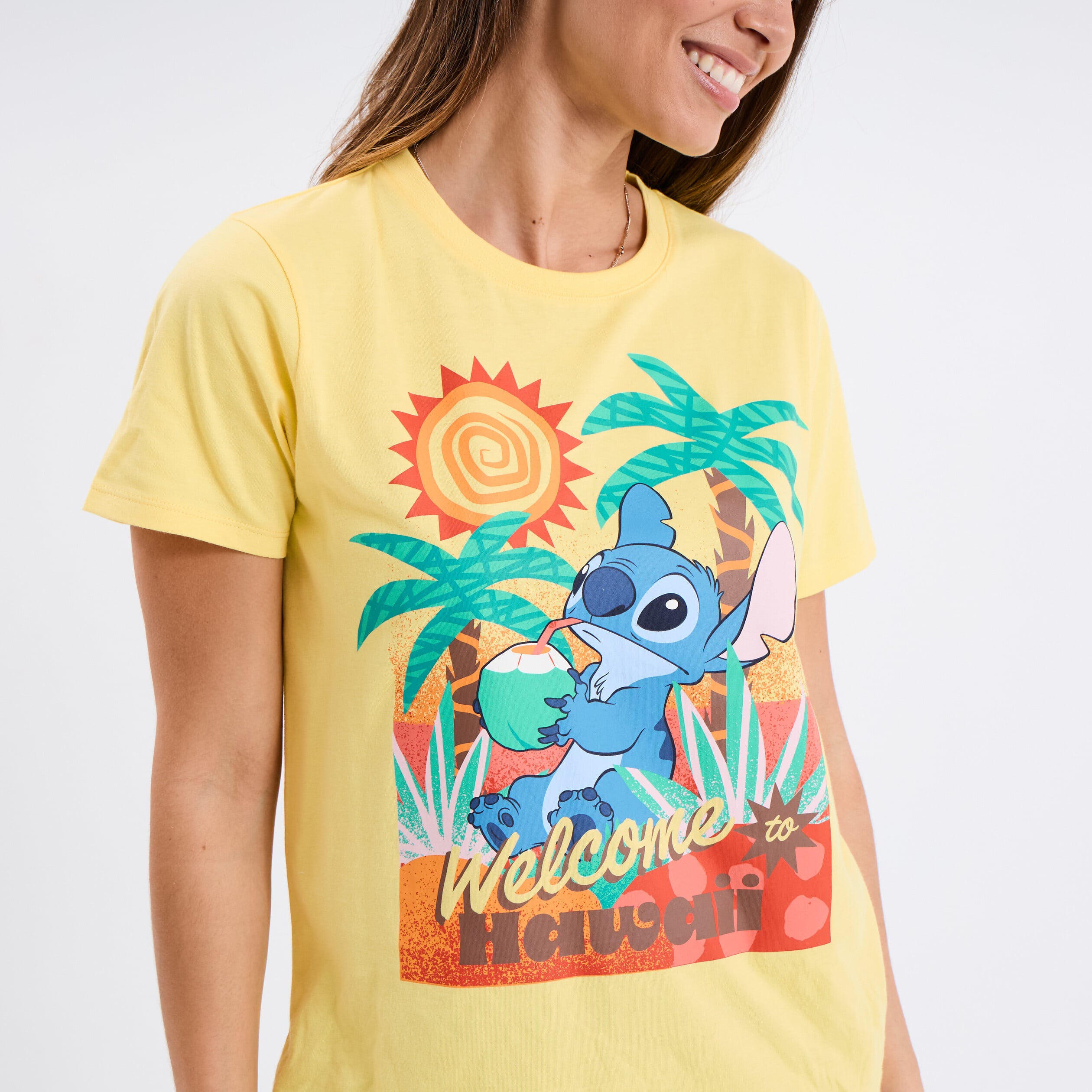 T-shirt manches courtes coton Stitch jaune femme