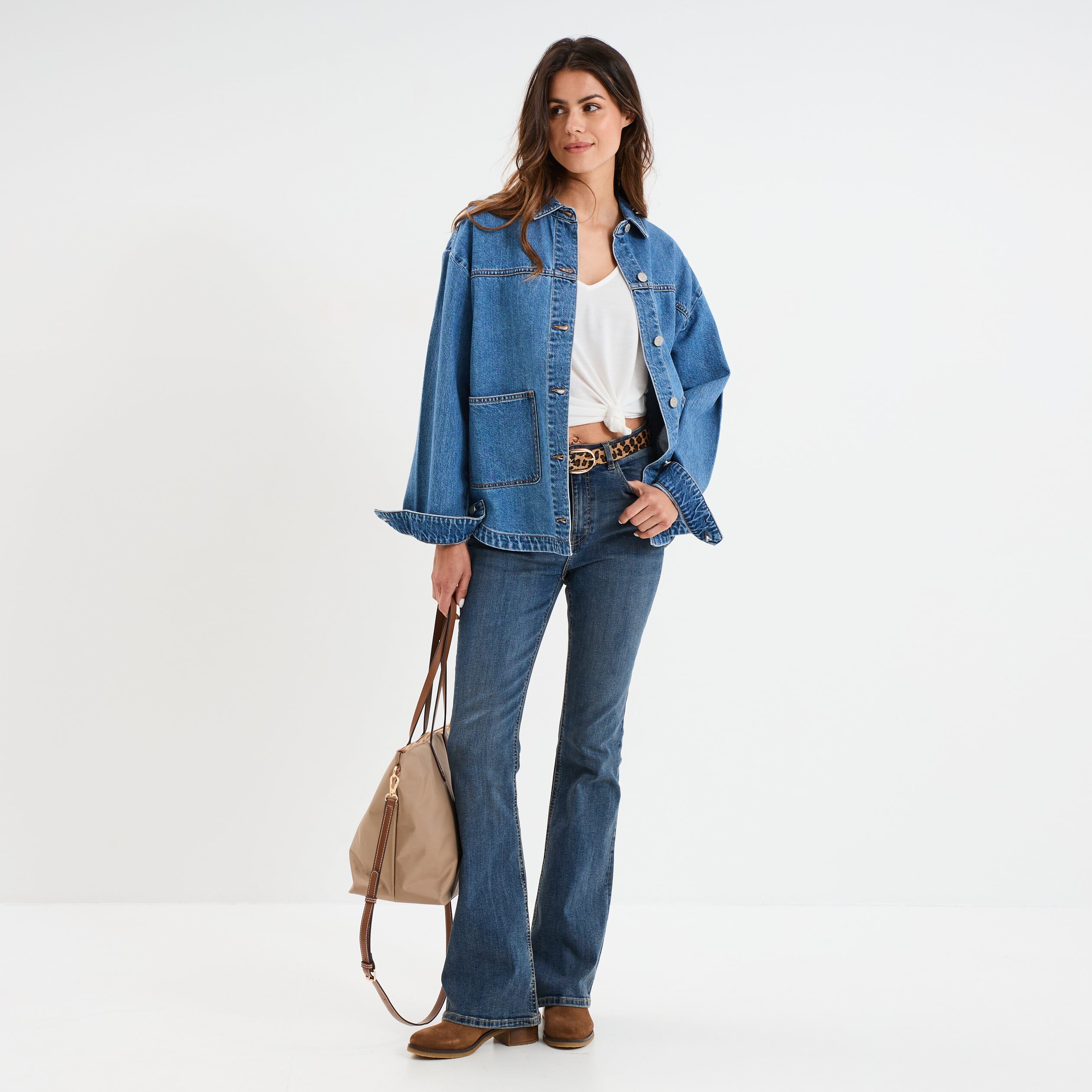 Veste surchemise oversize en jean coton denim stone femme