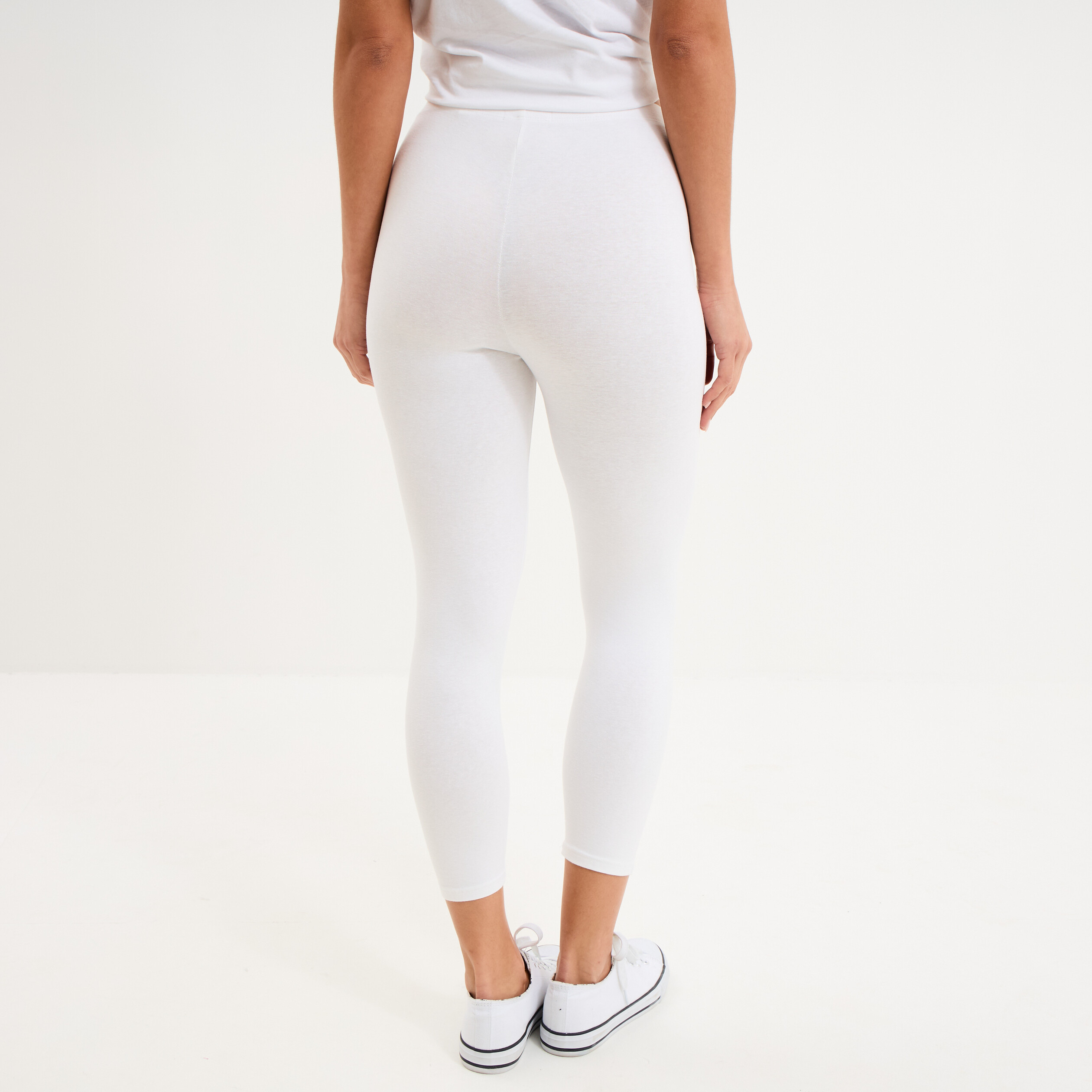 Legging 7/8 &egrave;me taille &eacute;lastiqu&eacute;e blanc femme