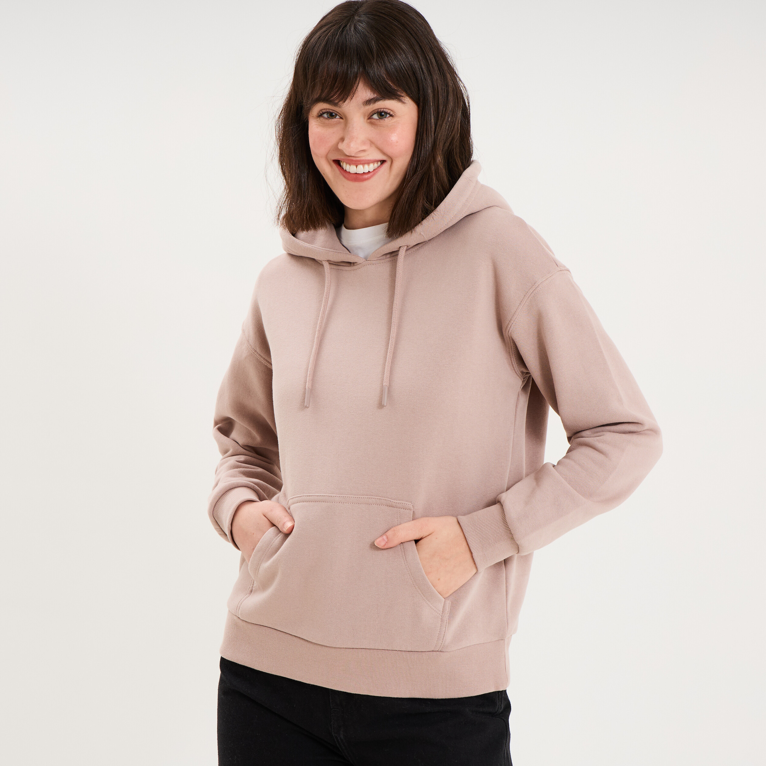 Sweat hoodie 1 poche &agrave; capuche marron clair femme