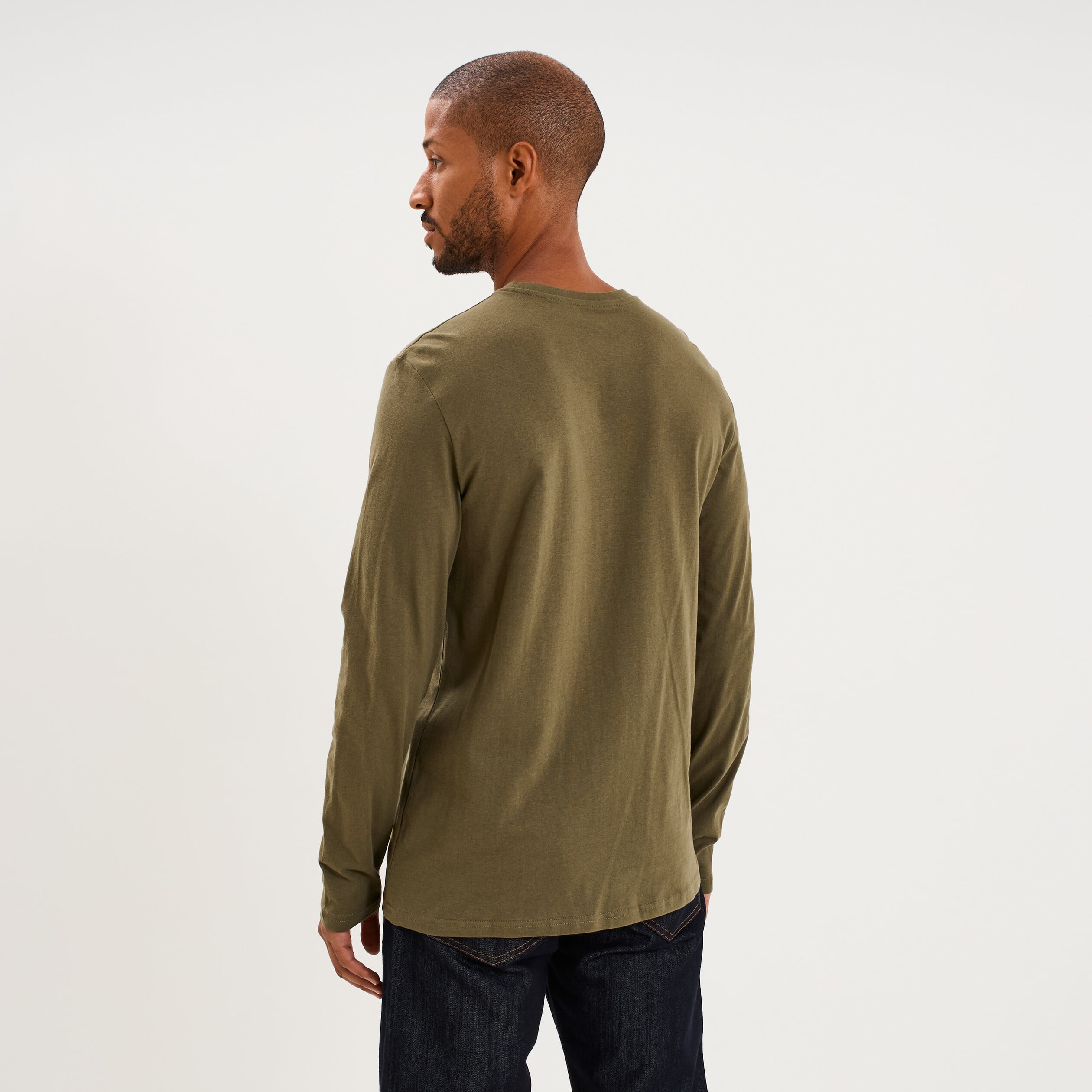 T-shirt manches longues vert kaki homme