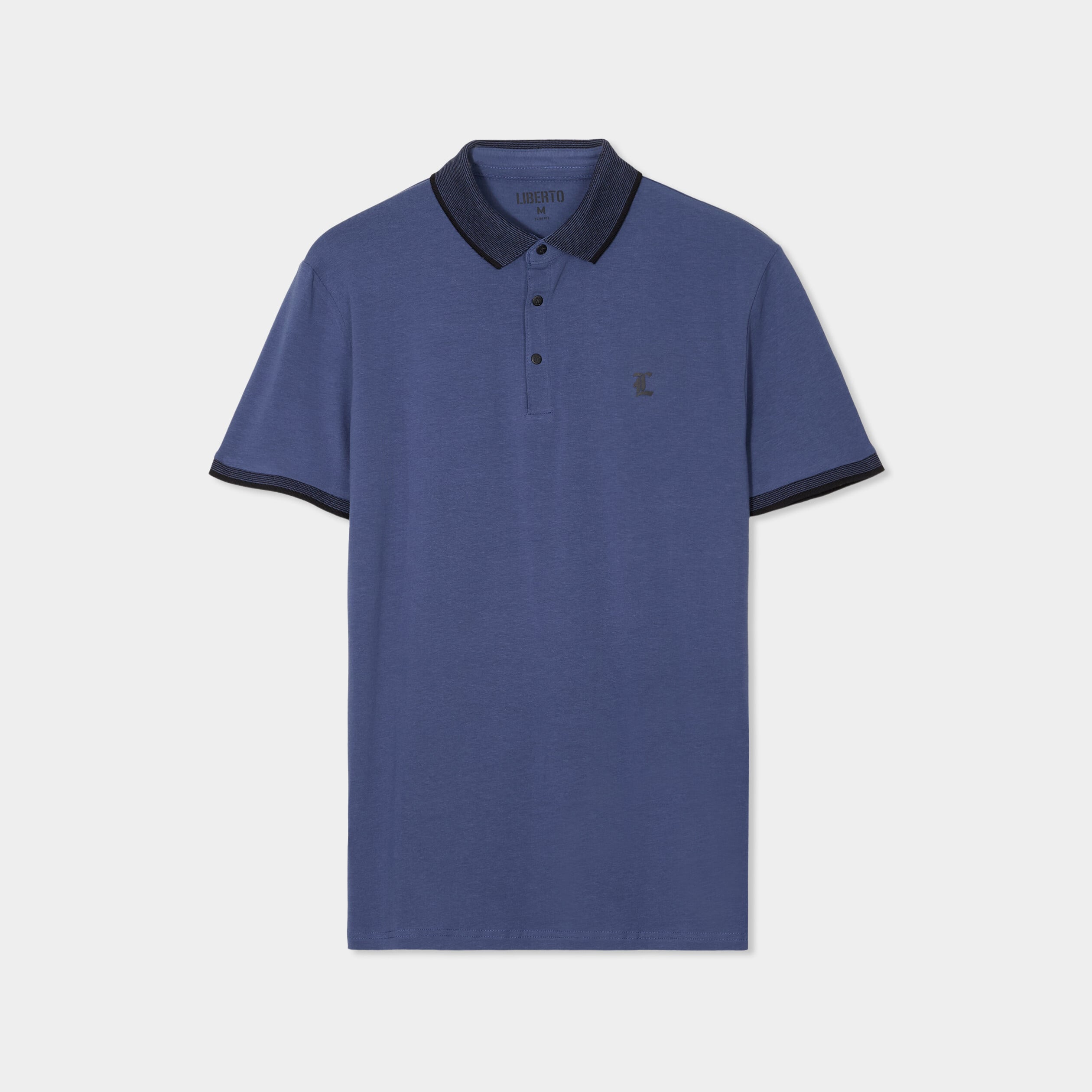 Polo coton stretch droit manches courtes bleu fonc&eacute; homme