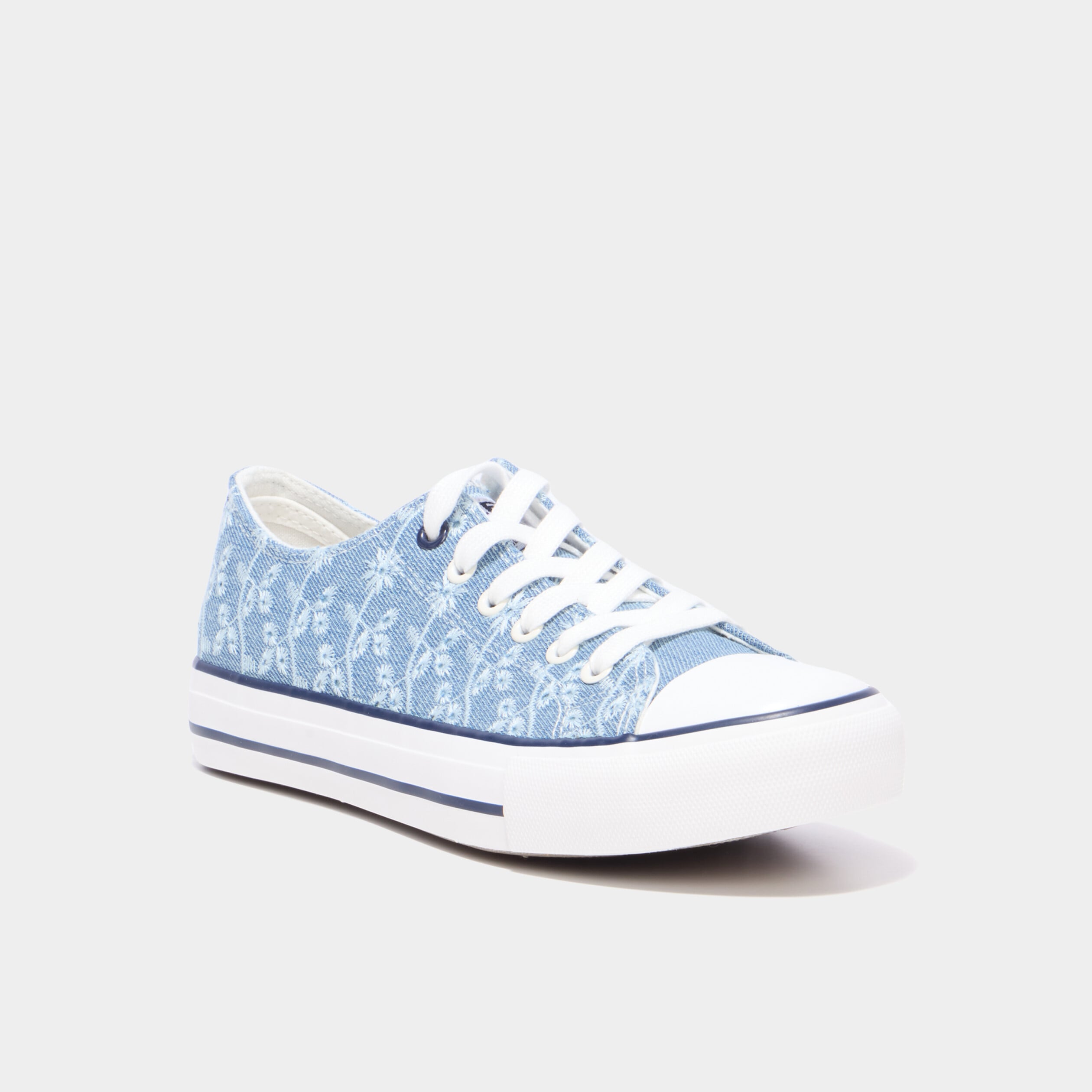 Tennis basses en toile &agrave; lacets bleu marine femme