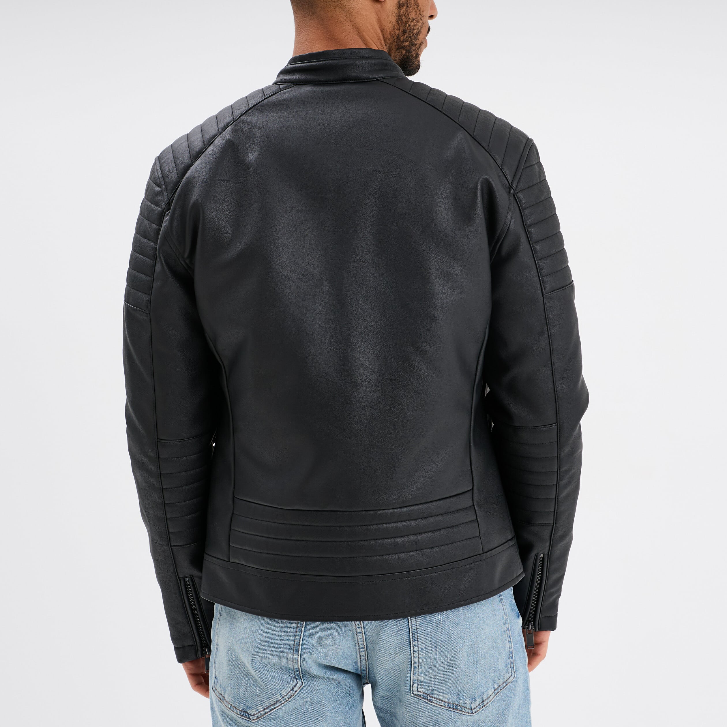 Blouson biker simili cuir noir homme