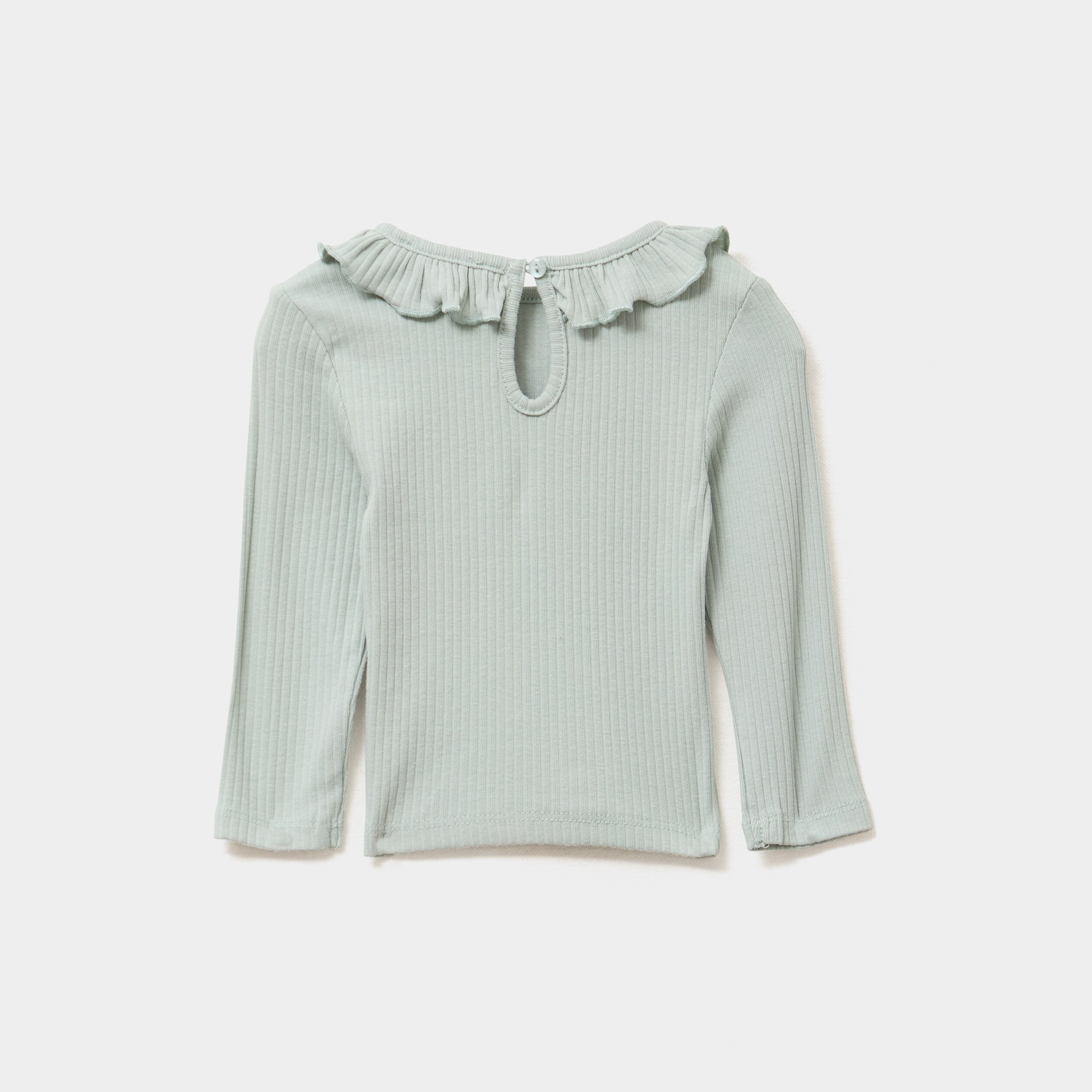 t shirt cotele col a volants vert pastel bebef T-shirt côtelé col à volants vert pastel bébé fille