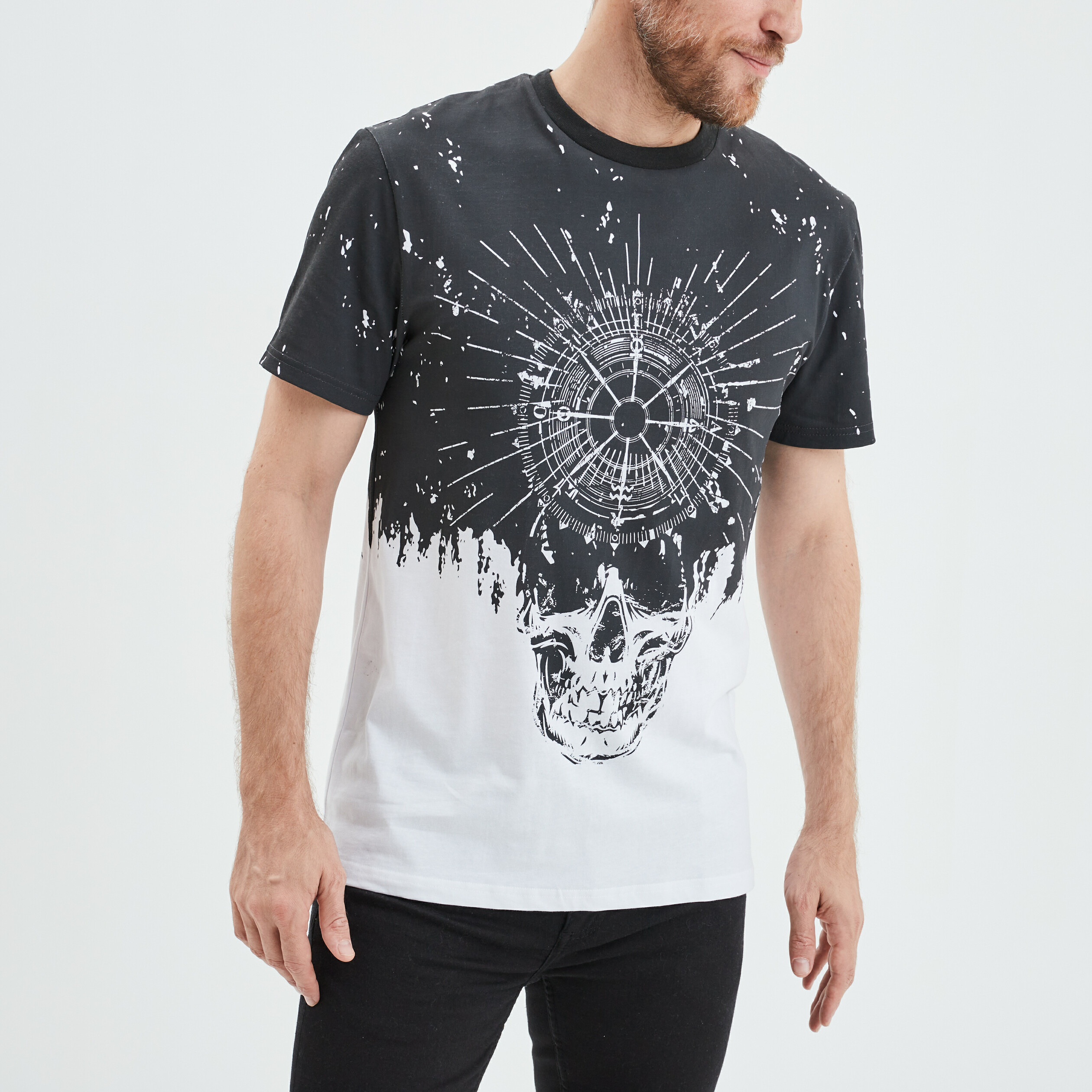T-shirt manches courtes col rond Liberto noir homme