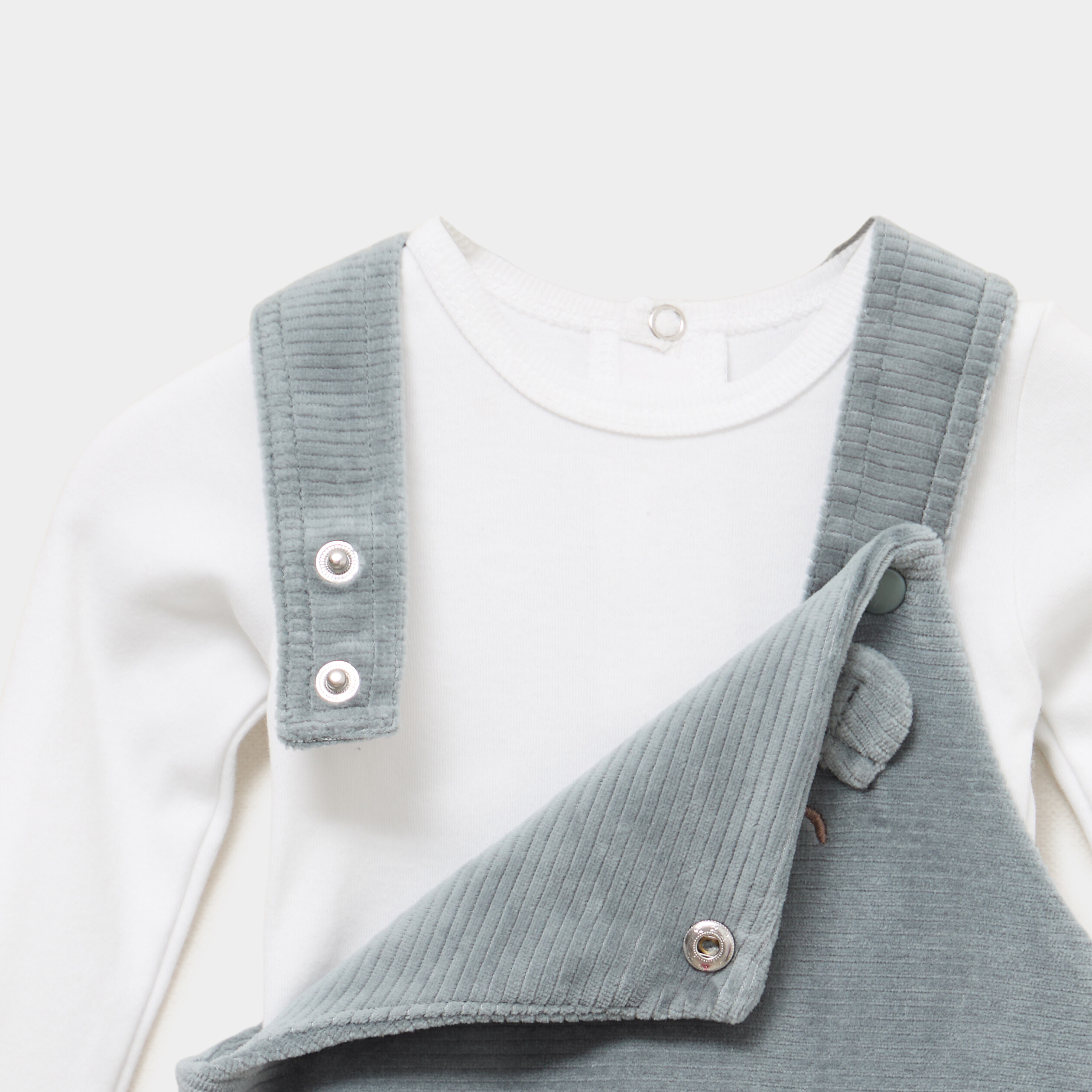 Ensemble t-shirt salopette effet velours vert fonc&eacute; b&eacute;b&eacute;