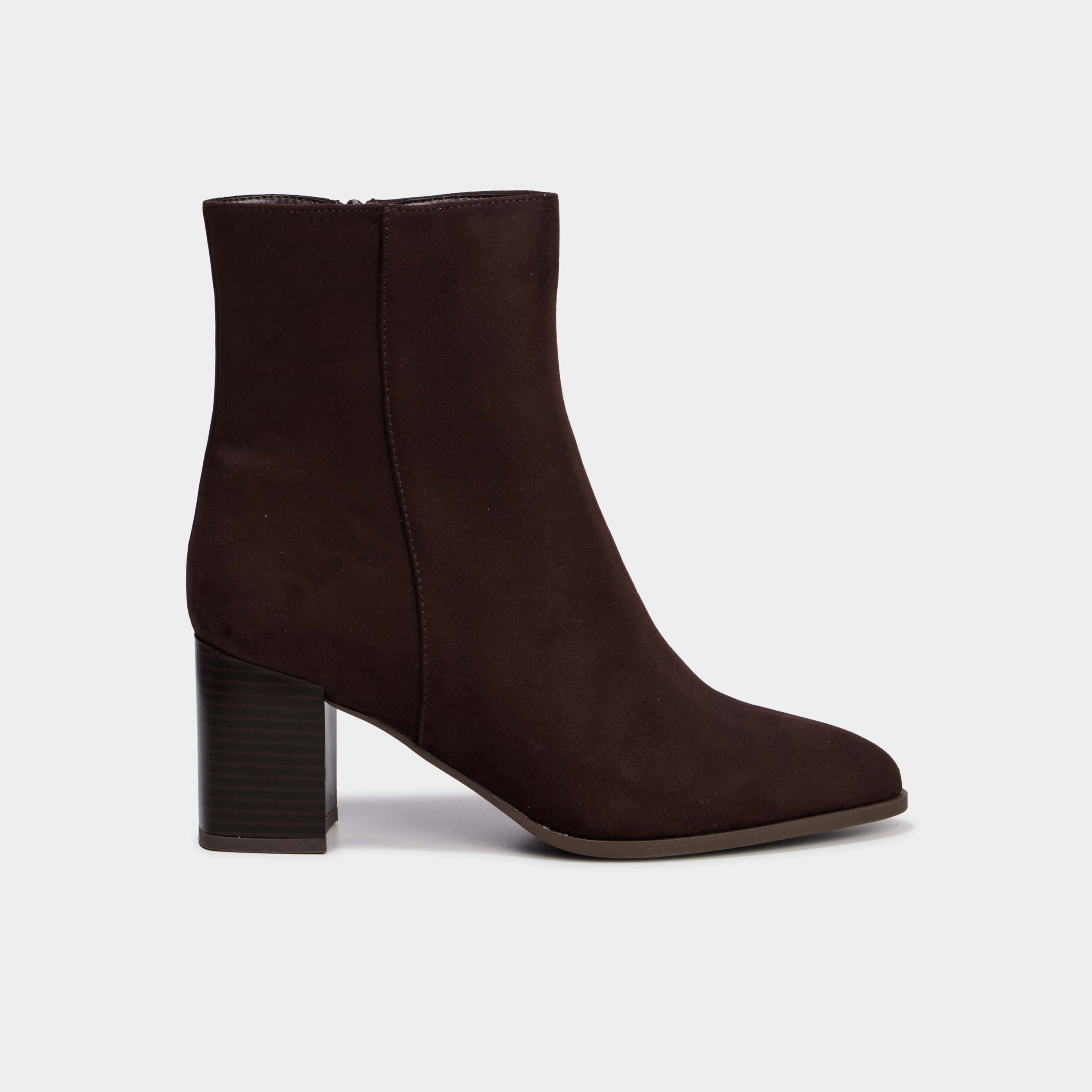 Bottines talon bloc su&eacute;dine marron fonc&eacute; femme