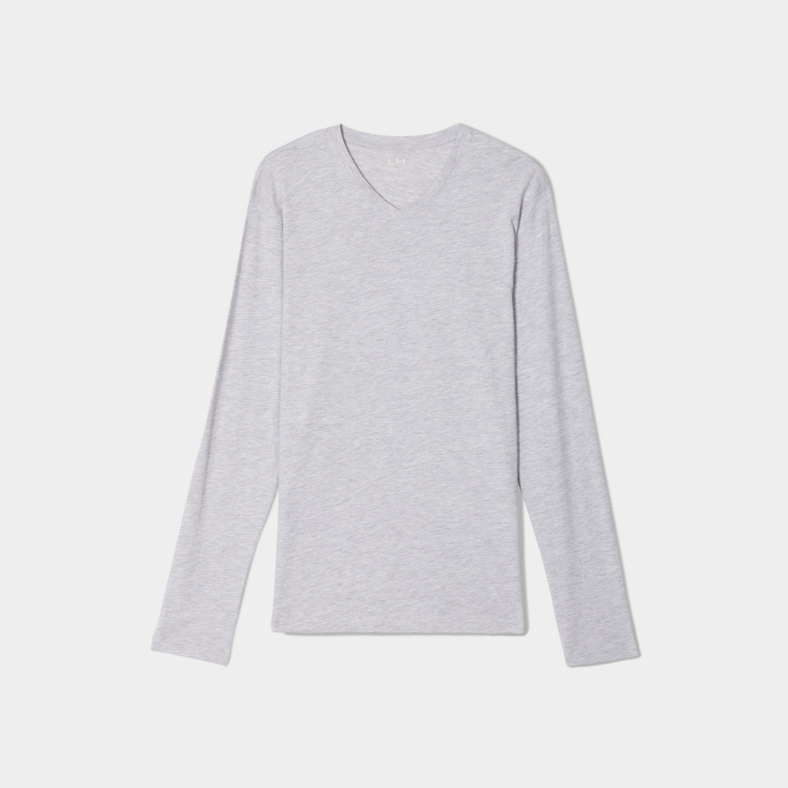 T-shirt col en V manches longues coton gris homme