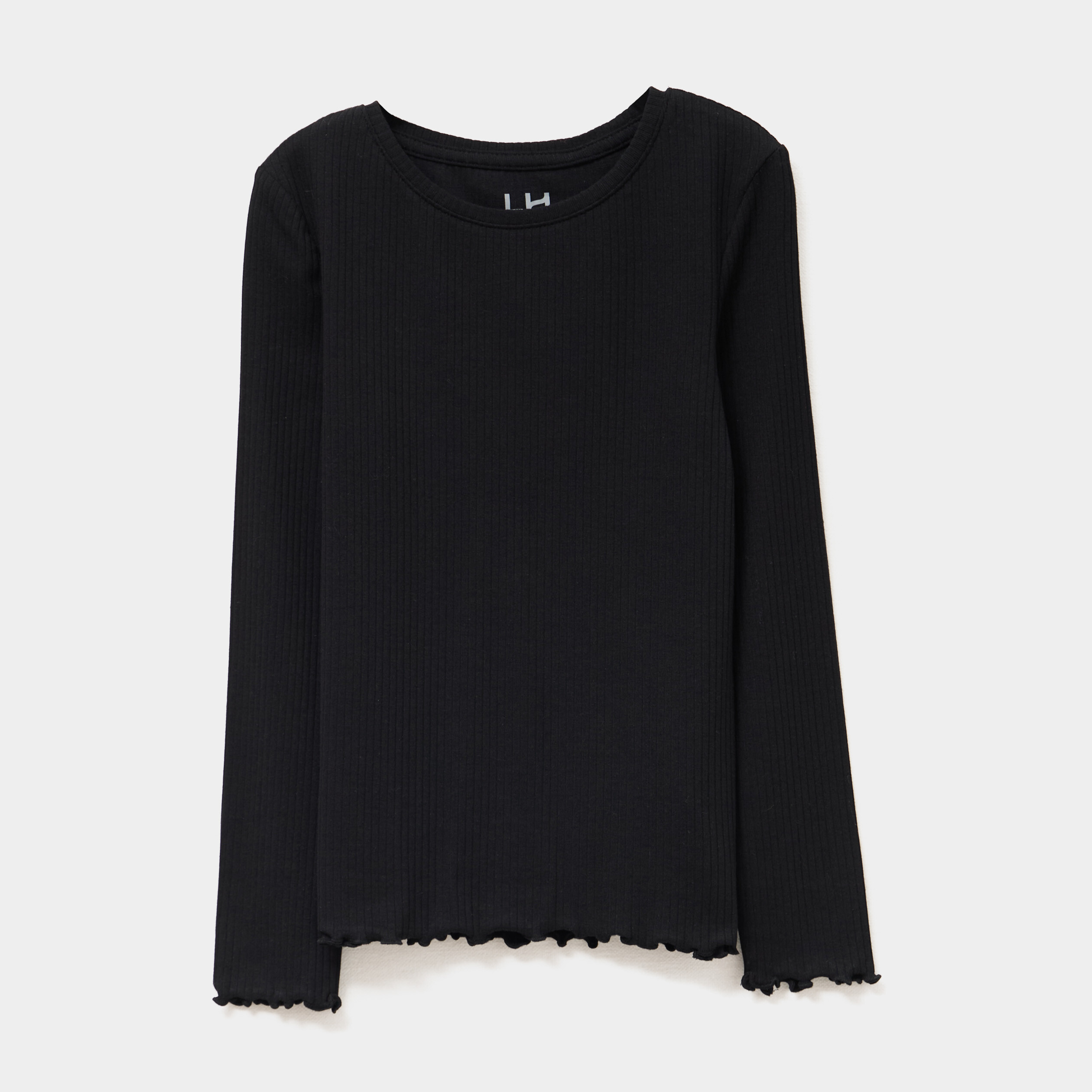 t shirt cotele manches longues coton noir fille T-shirt côtelé manches longues coton noir fille
