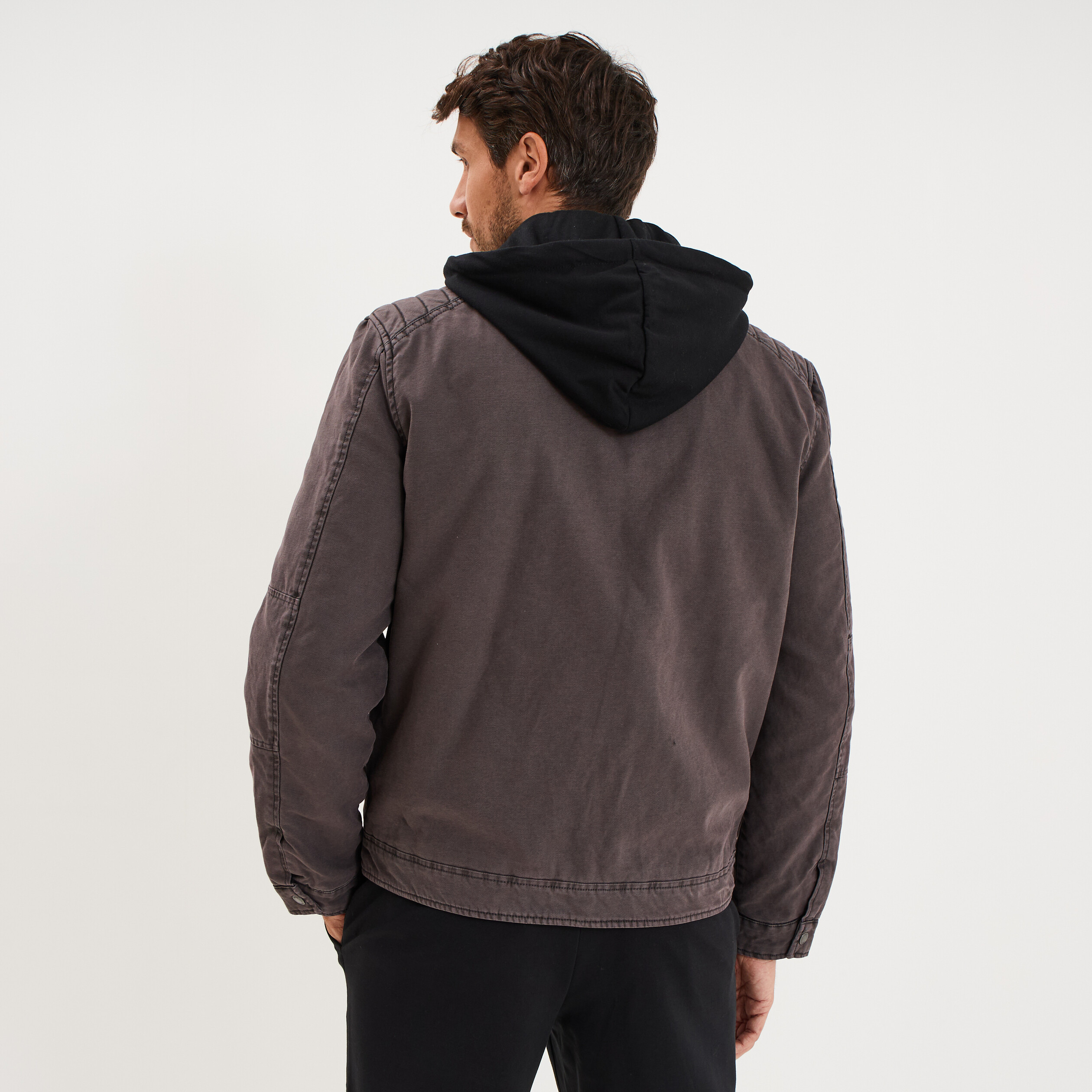 Veste doubl&eacute;e capuche amovible en coton gris fonc&eacute; homme